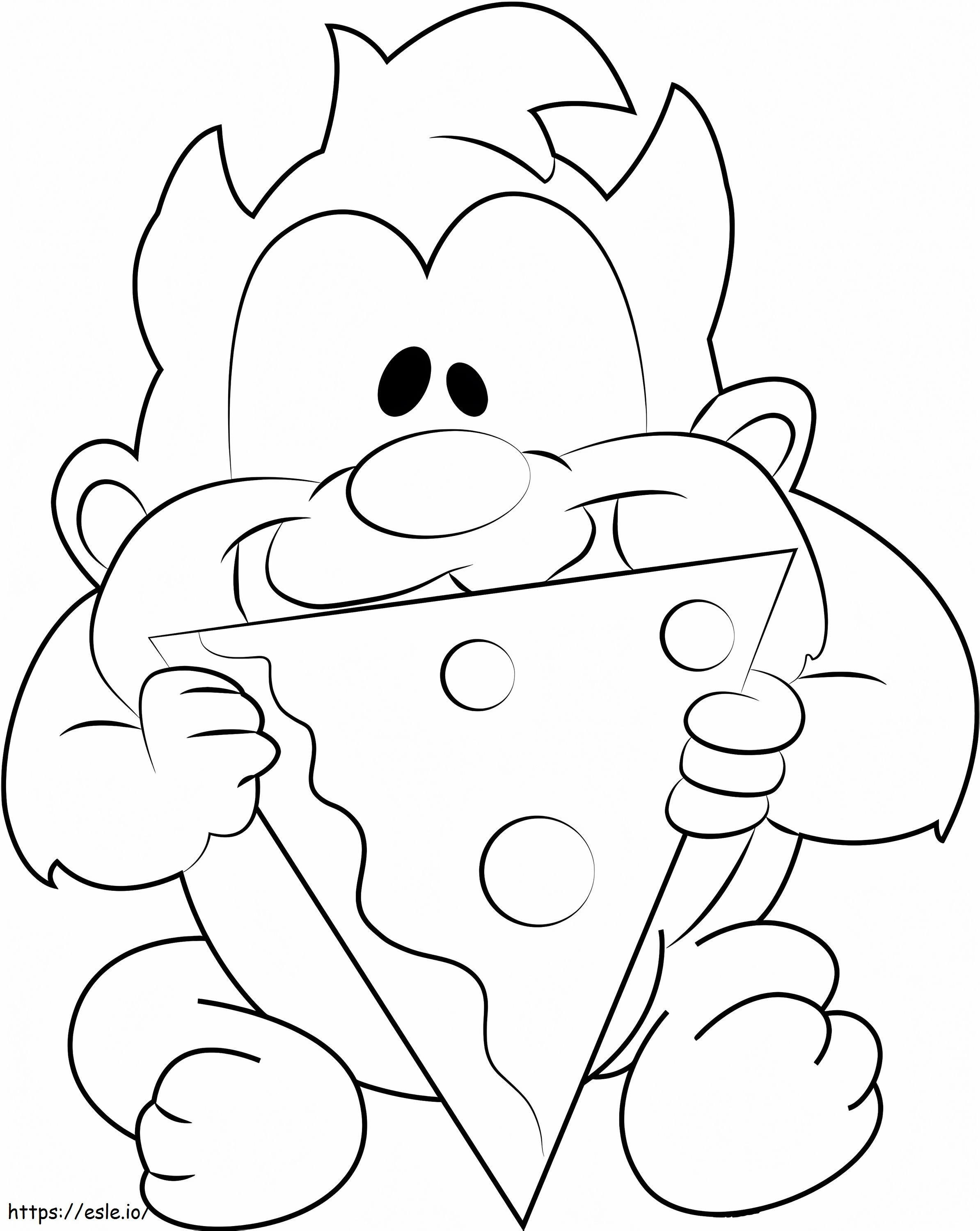  ピザを食べるベイビー・タズ A4 ぬりえ - 塗り絵