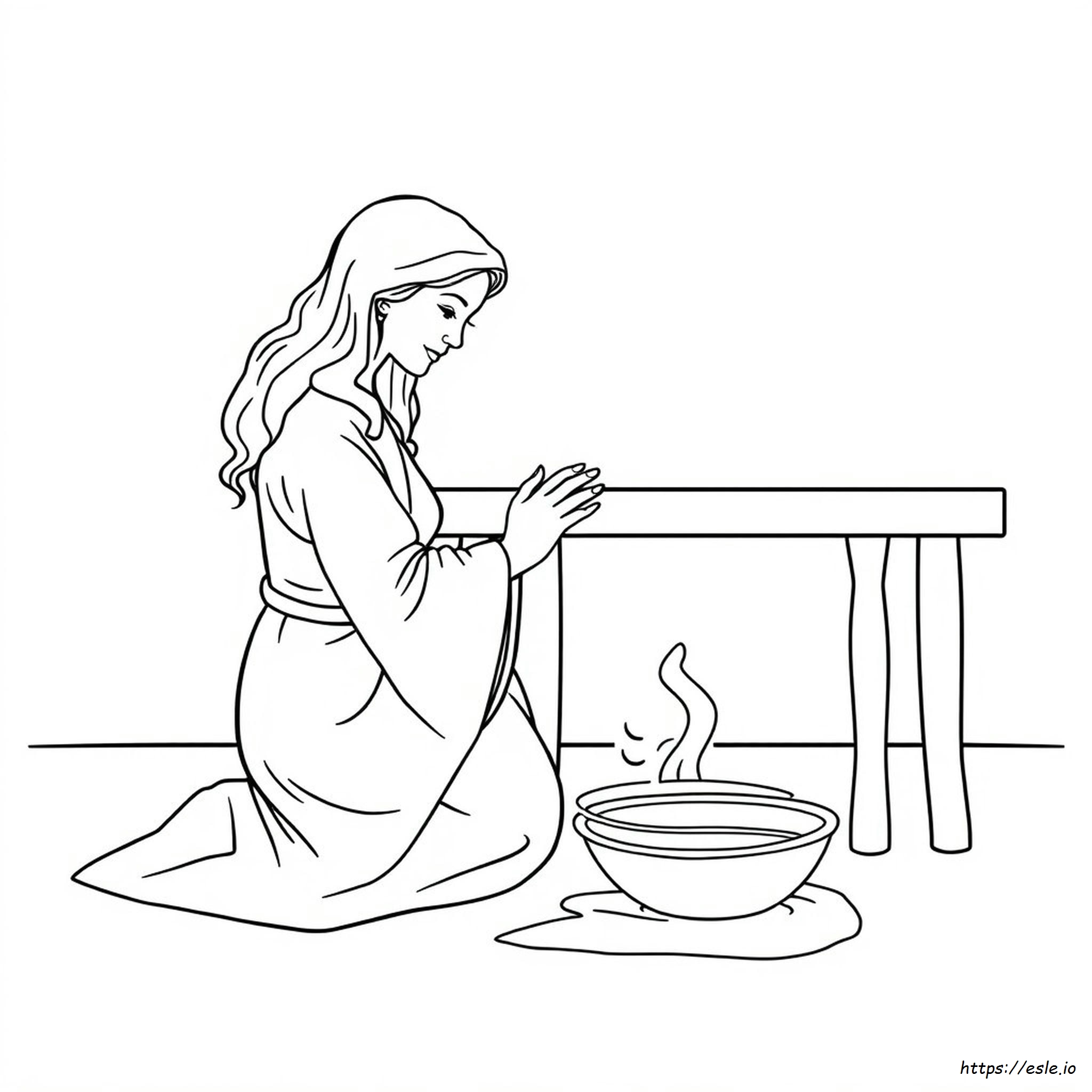Mujer Lava Los Pies De Jesús Para Colorear