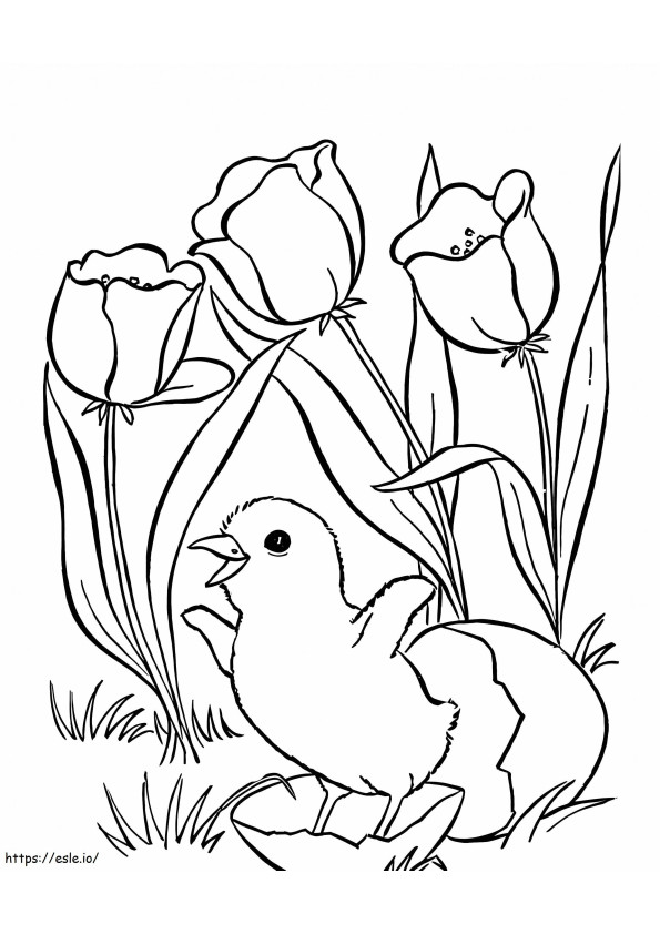 Coloriage Poussin de Pâques et Rose à imprimer dessin