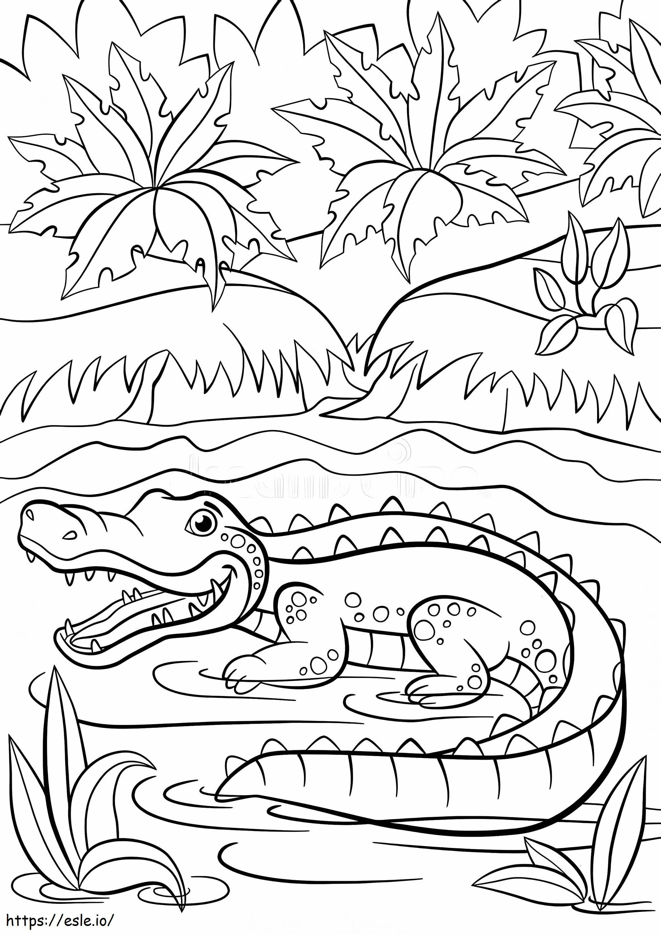 Kleine schattige krokodil zit in het meer kleurplaat kleurplaat