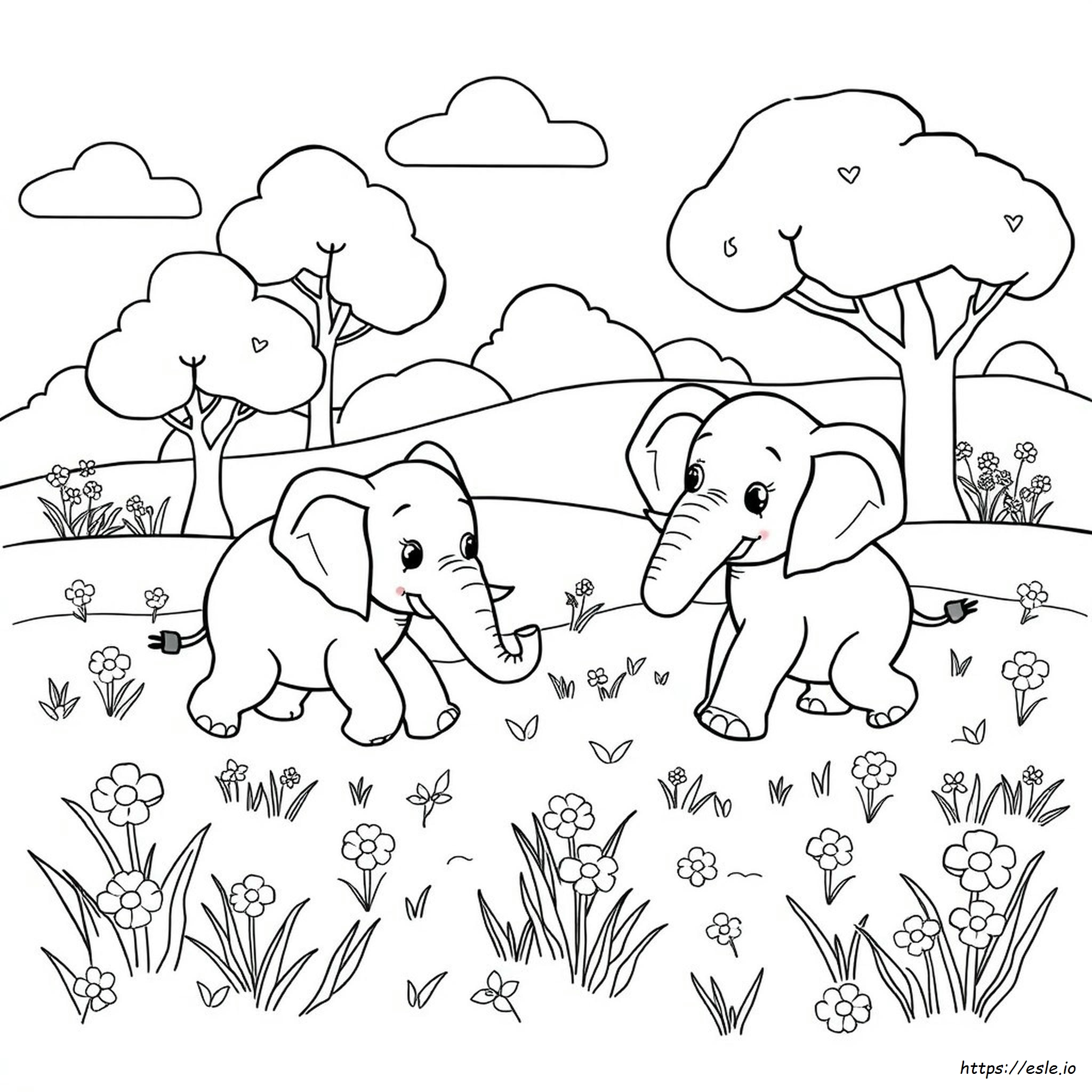 Elephant Cartoon Colouring
