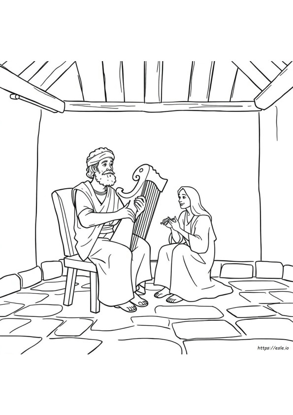 David Plays Harp For Saul Coloring Page