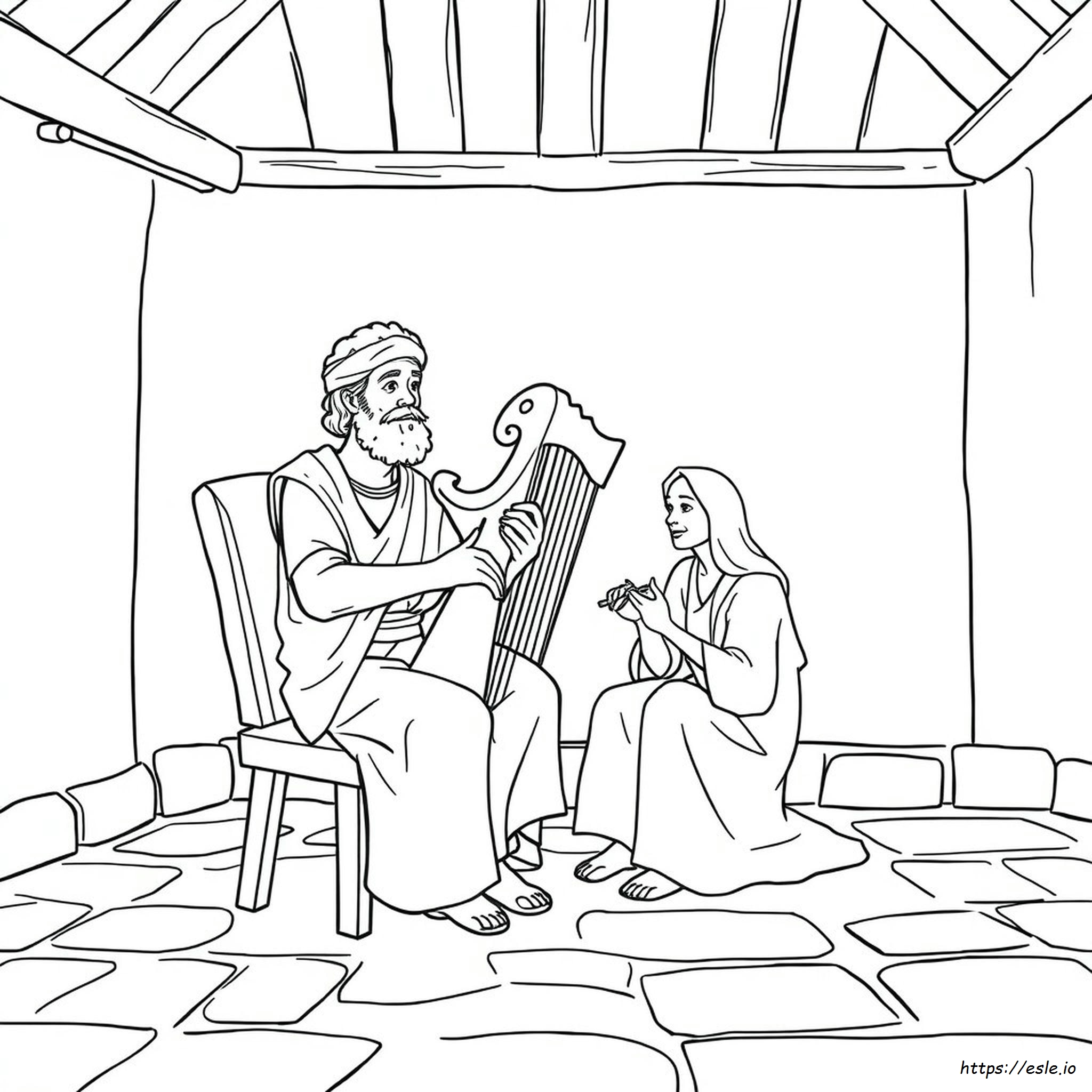 David Toca El Arpa Para Saúl | Dibujos Para Colorear