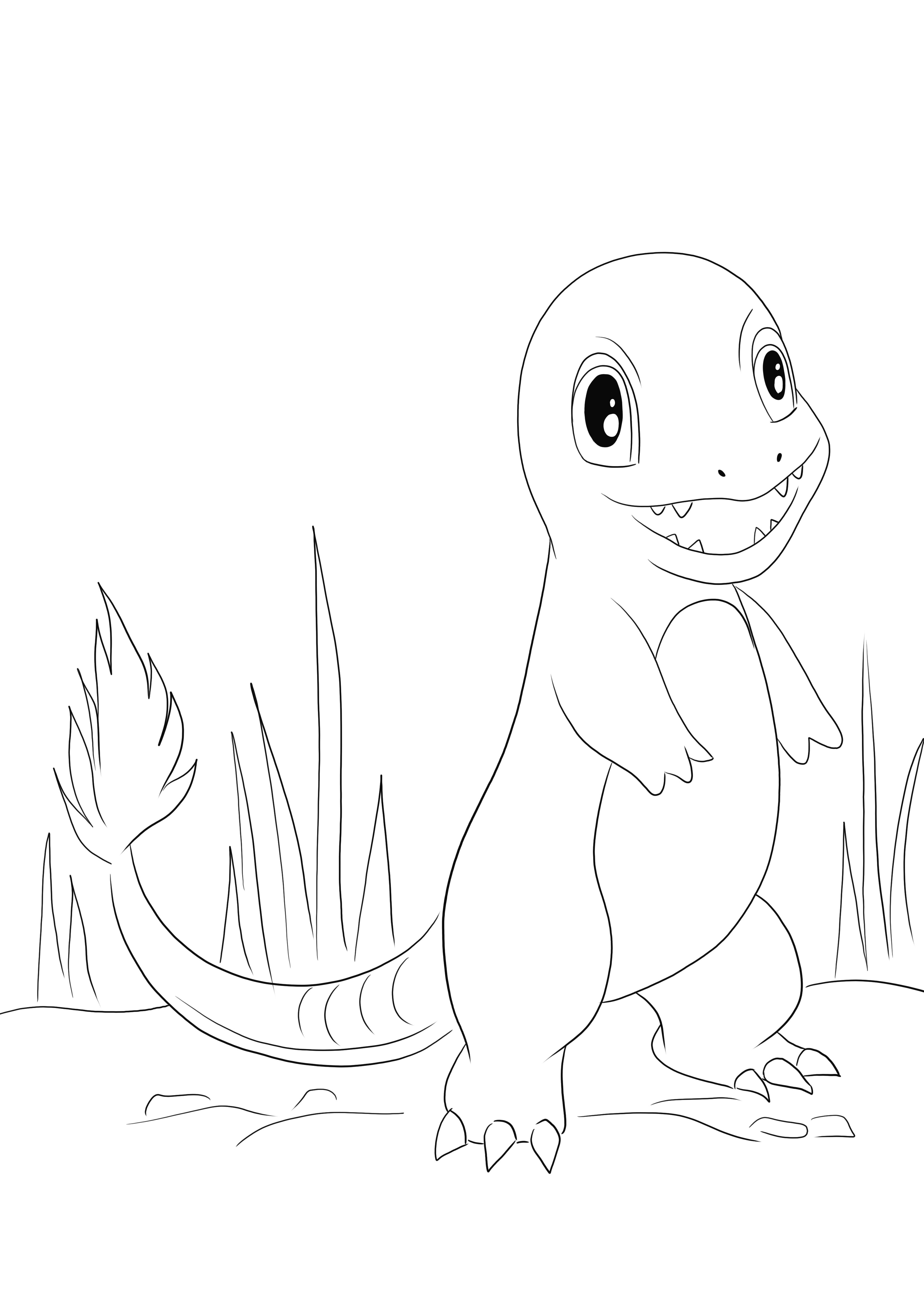 Here is a free coloring image of Charmander from the Pokémon game to print