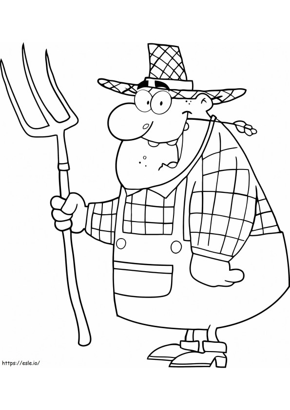 Happy Farmer With A Pitchfork coloring page