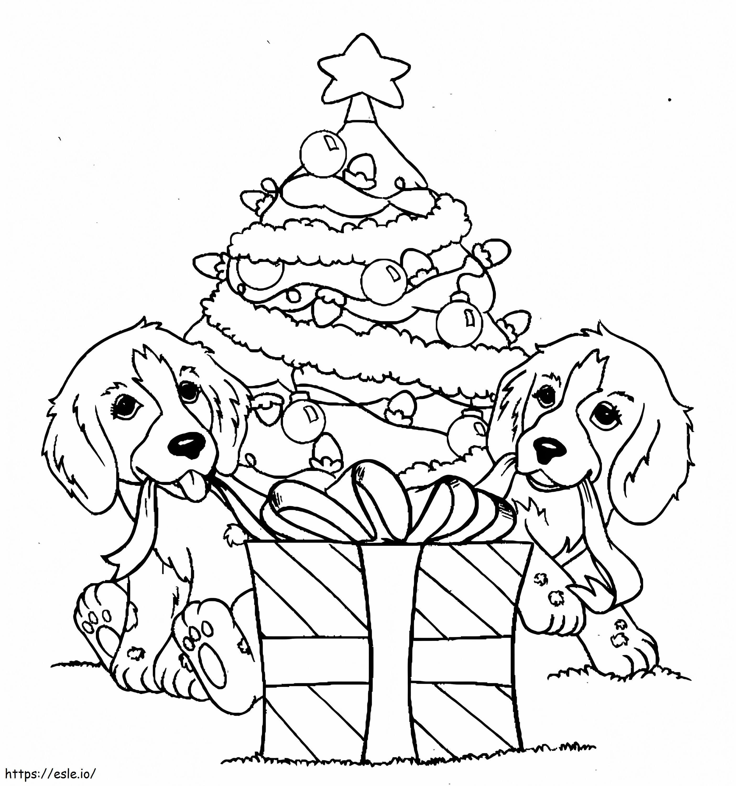 Puppy's op Kerstmis kleurplaat kleurplaat