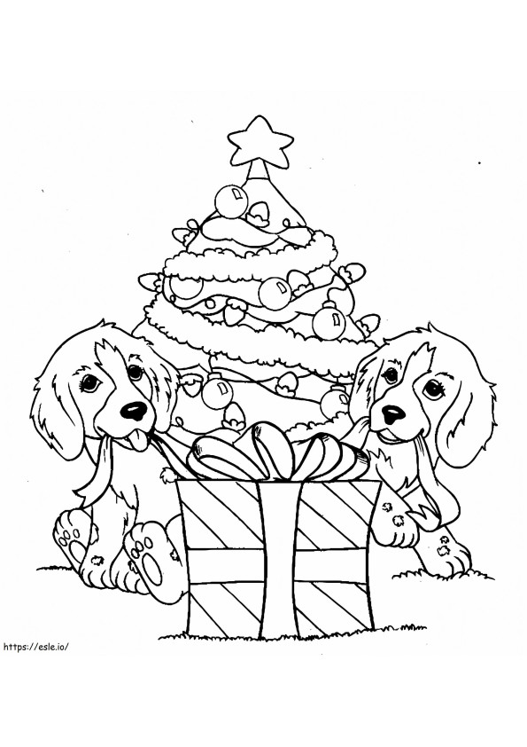 Puppies On Christmas coloring page