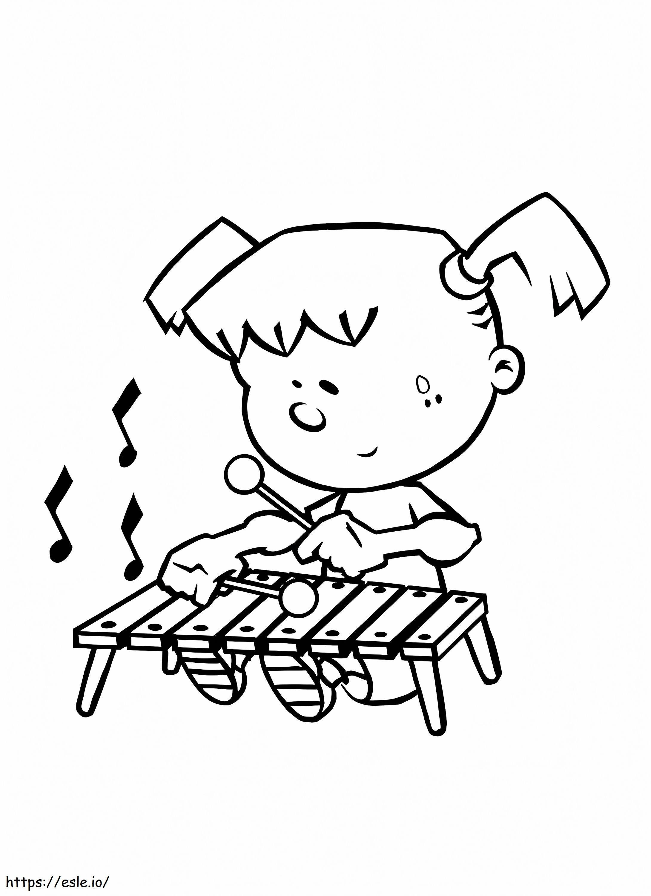 Menina tocando xilofone para colorir