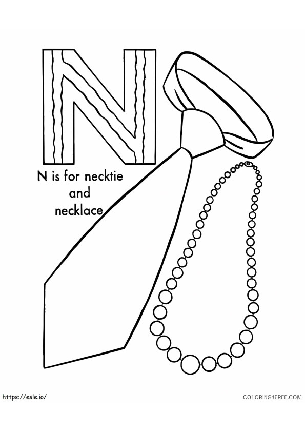 Letter N is voor stropdas en kraag kleurplaat