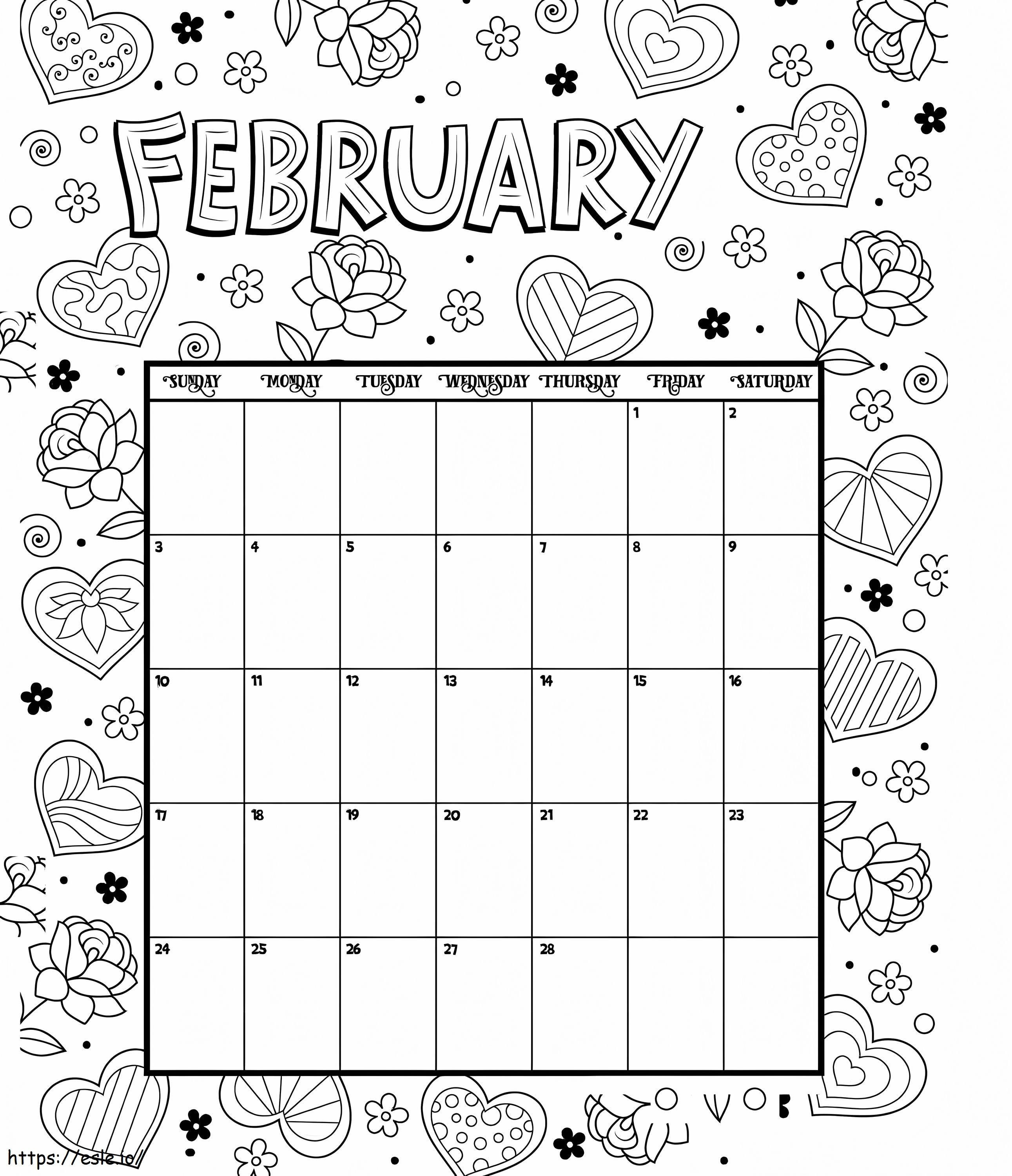 Calendario de febrero para colorear