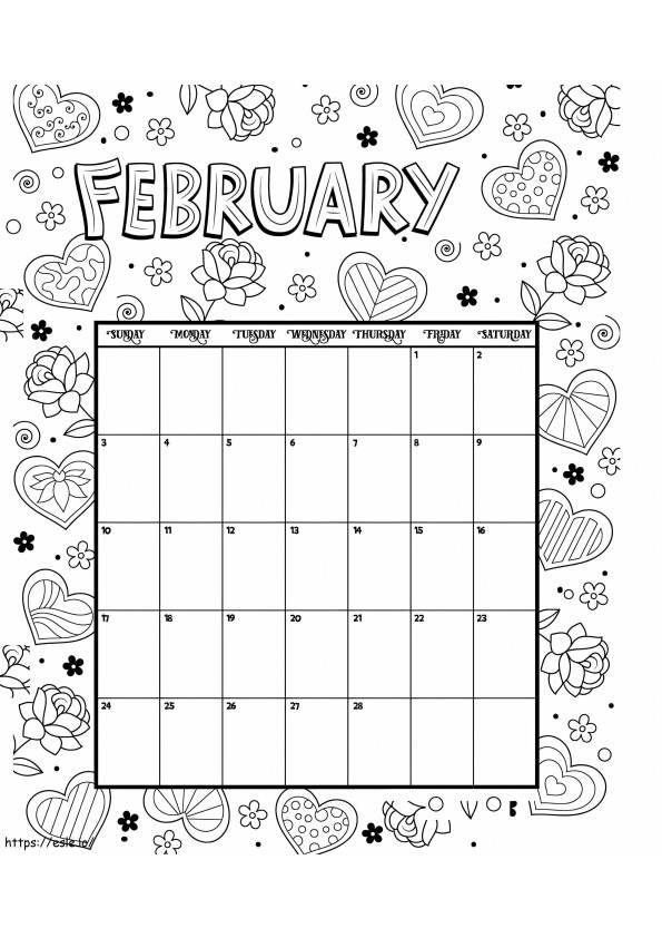 Calendarul februarie de colorat
