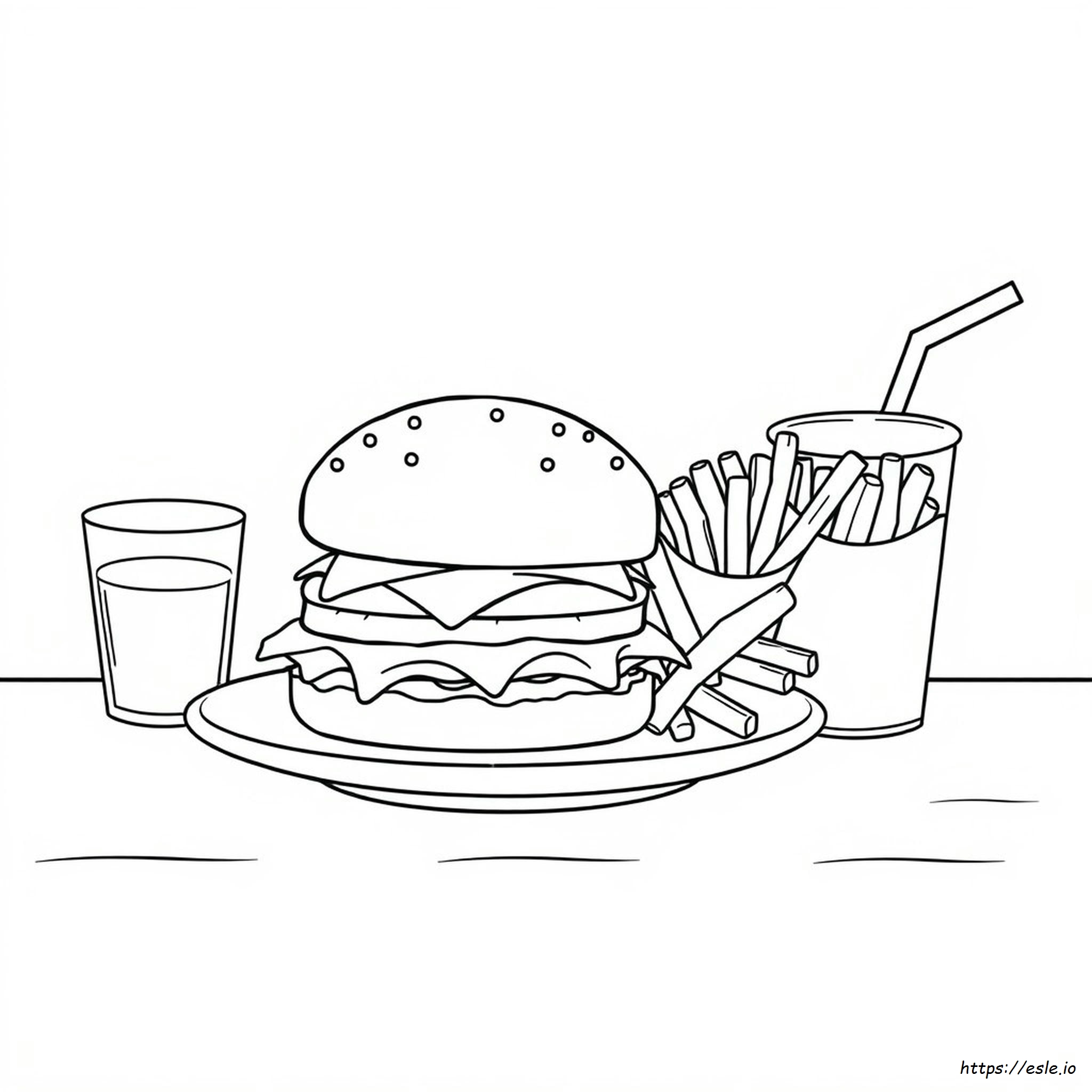 Hamburger And Fries Coloring Page