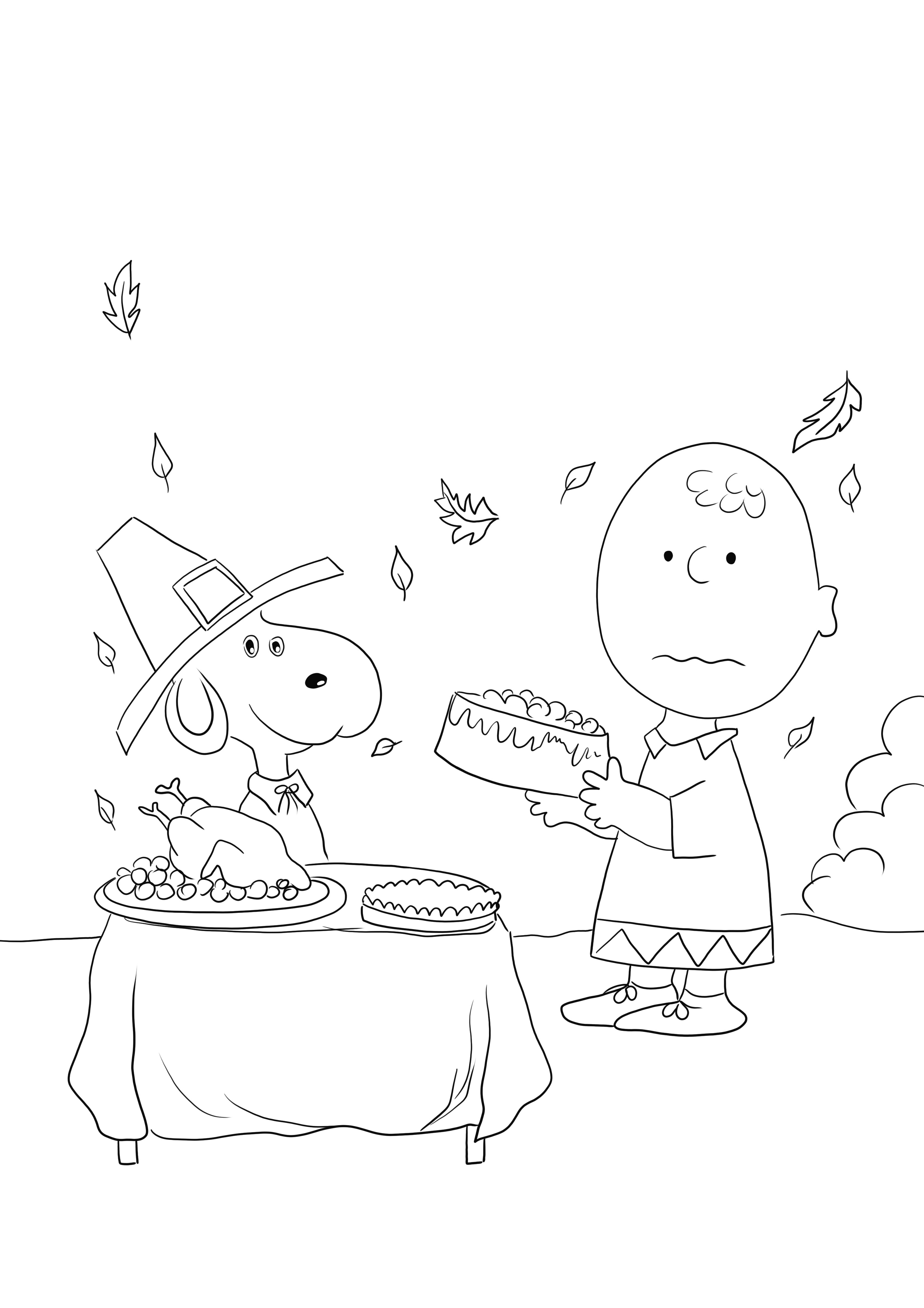 Charlie Brown Thanksgiving is eenvoudig te downloaden of op te slaan voor later en kleurenblad kleurplaat