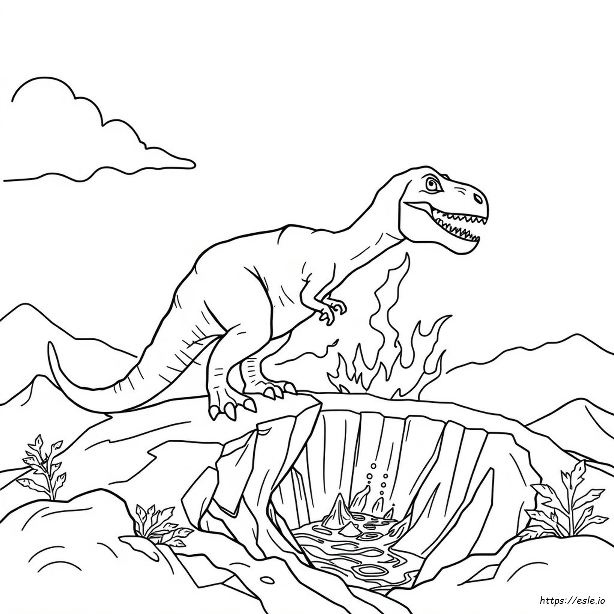 T Rex Volcano Coloring Page