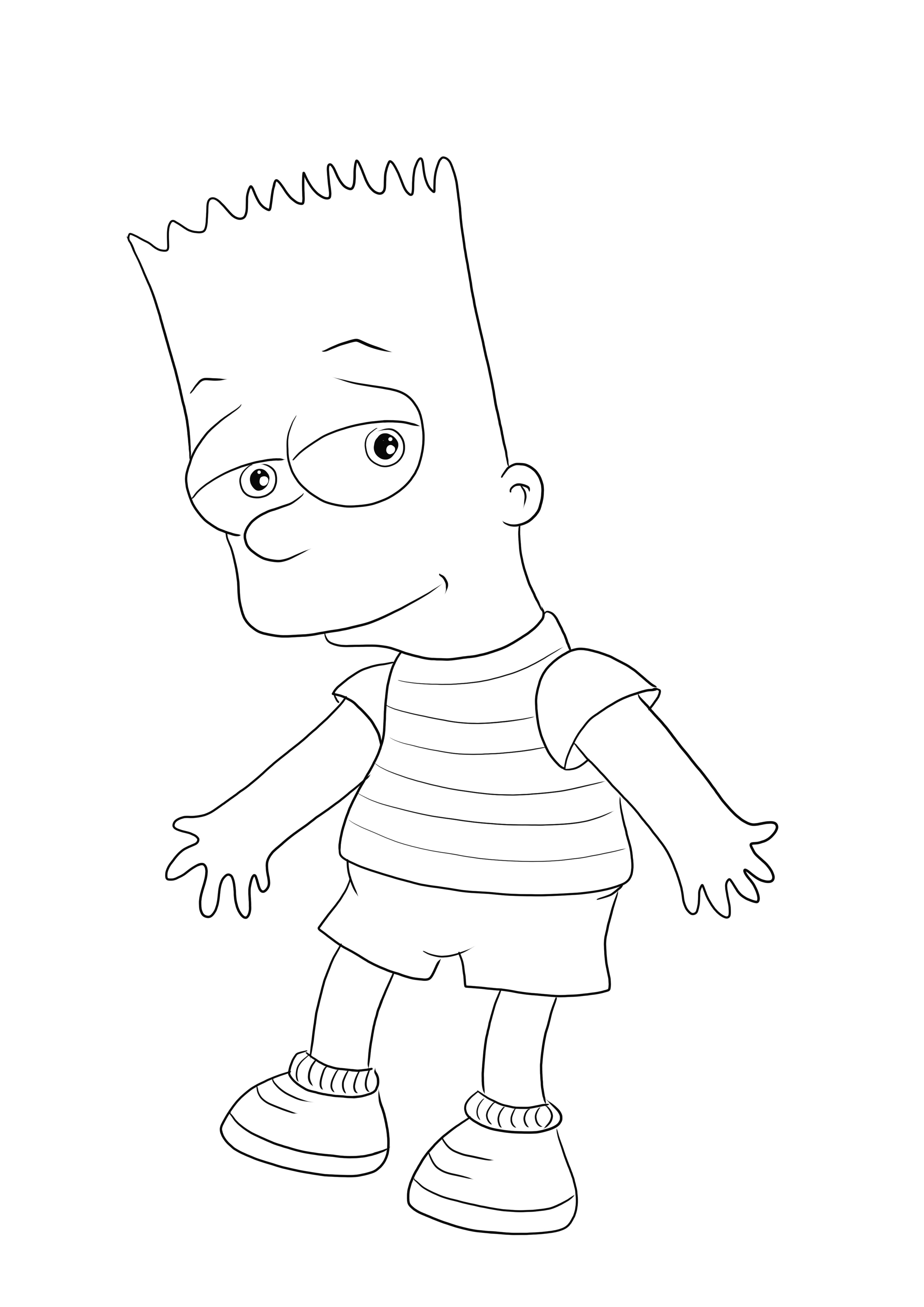 Bart Simpson é nosso imprimível gratuito para facilitar a coloração ou download