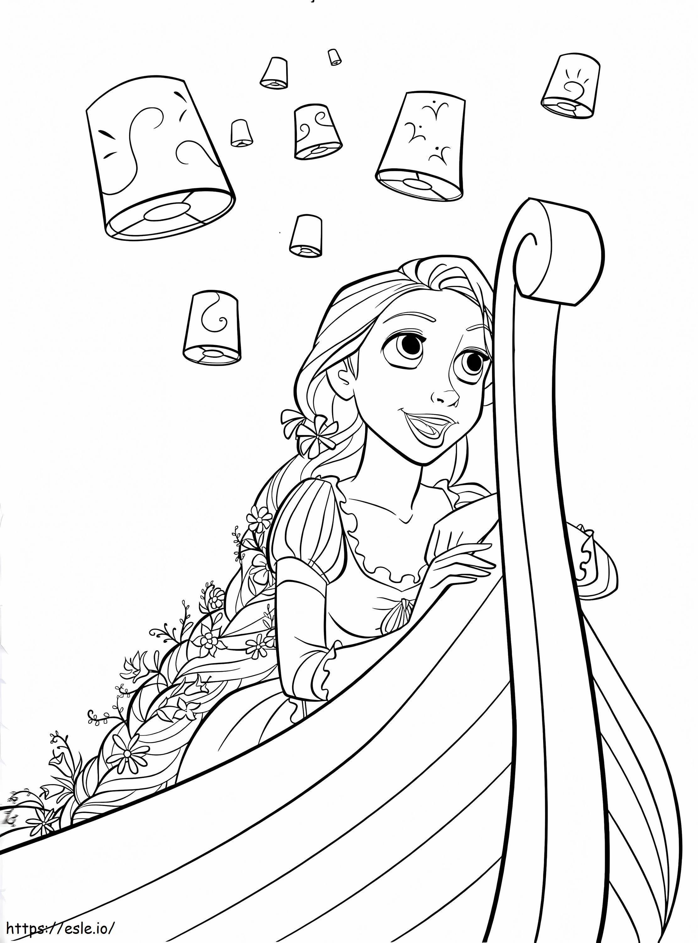 Prințesa fericită Rapunzel 1 de colorat