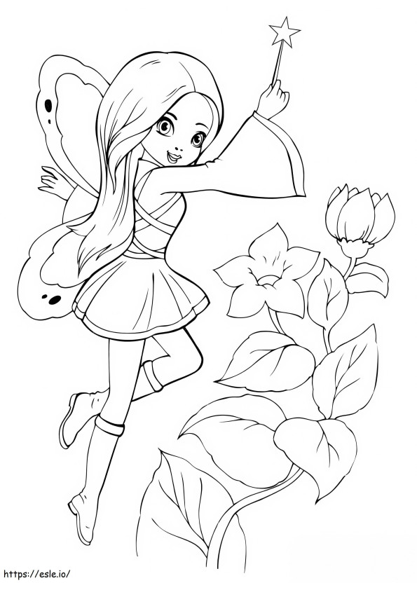 Fairy Holding Magic Wand And Flower coloring page