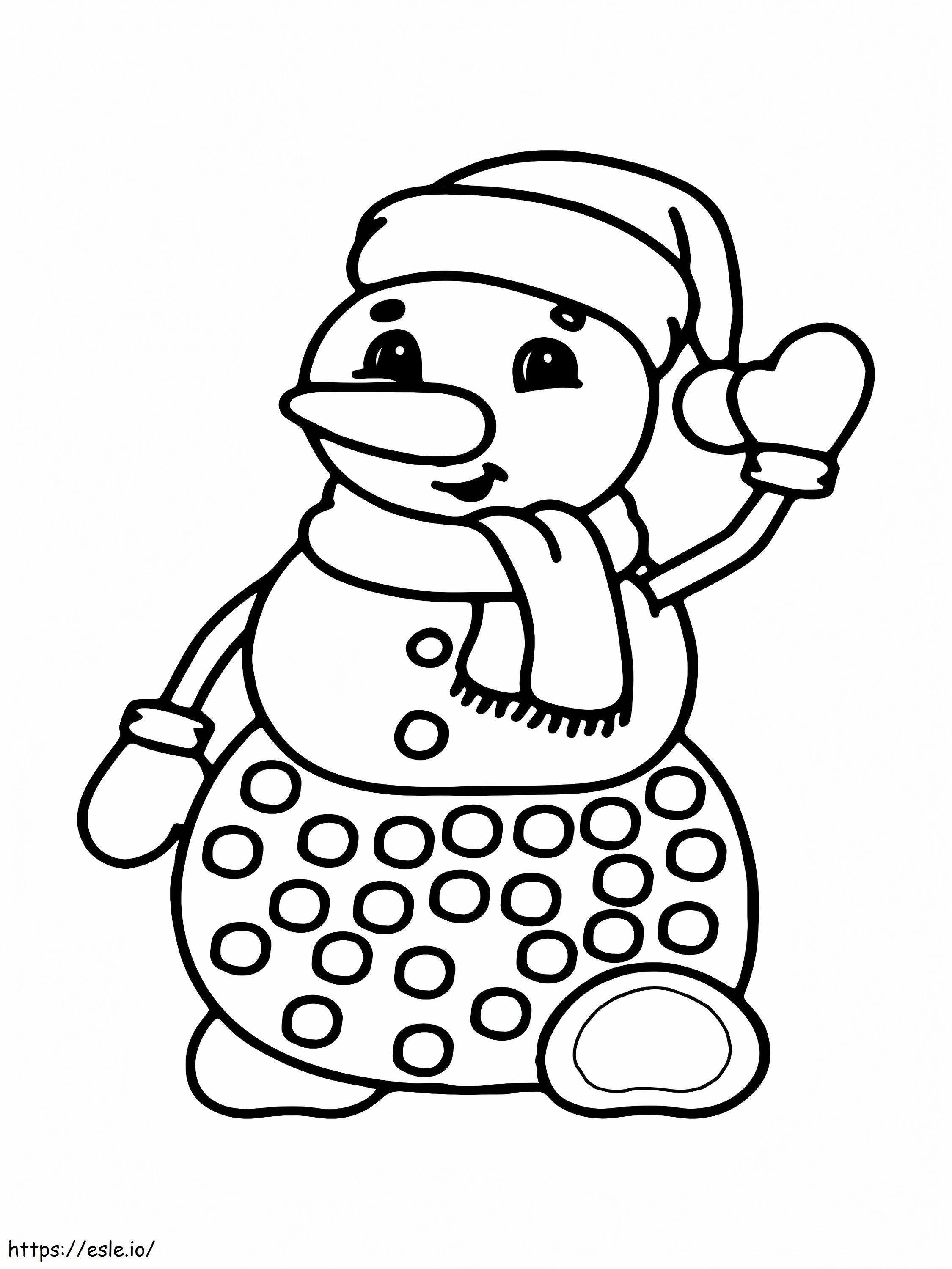 boneco de neve acenando para colorir