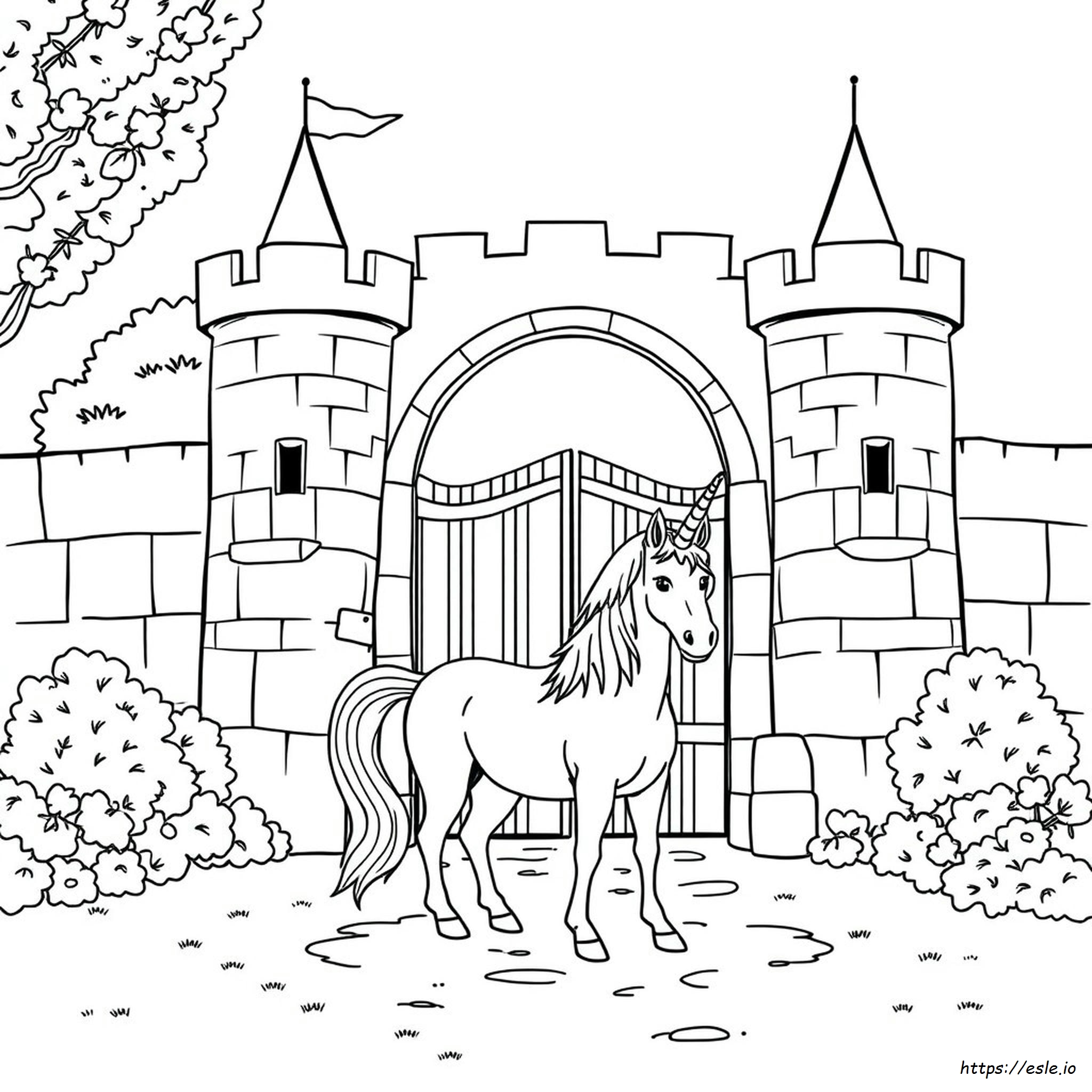 Unicorn And Castle Coloring Pages
