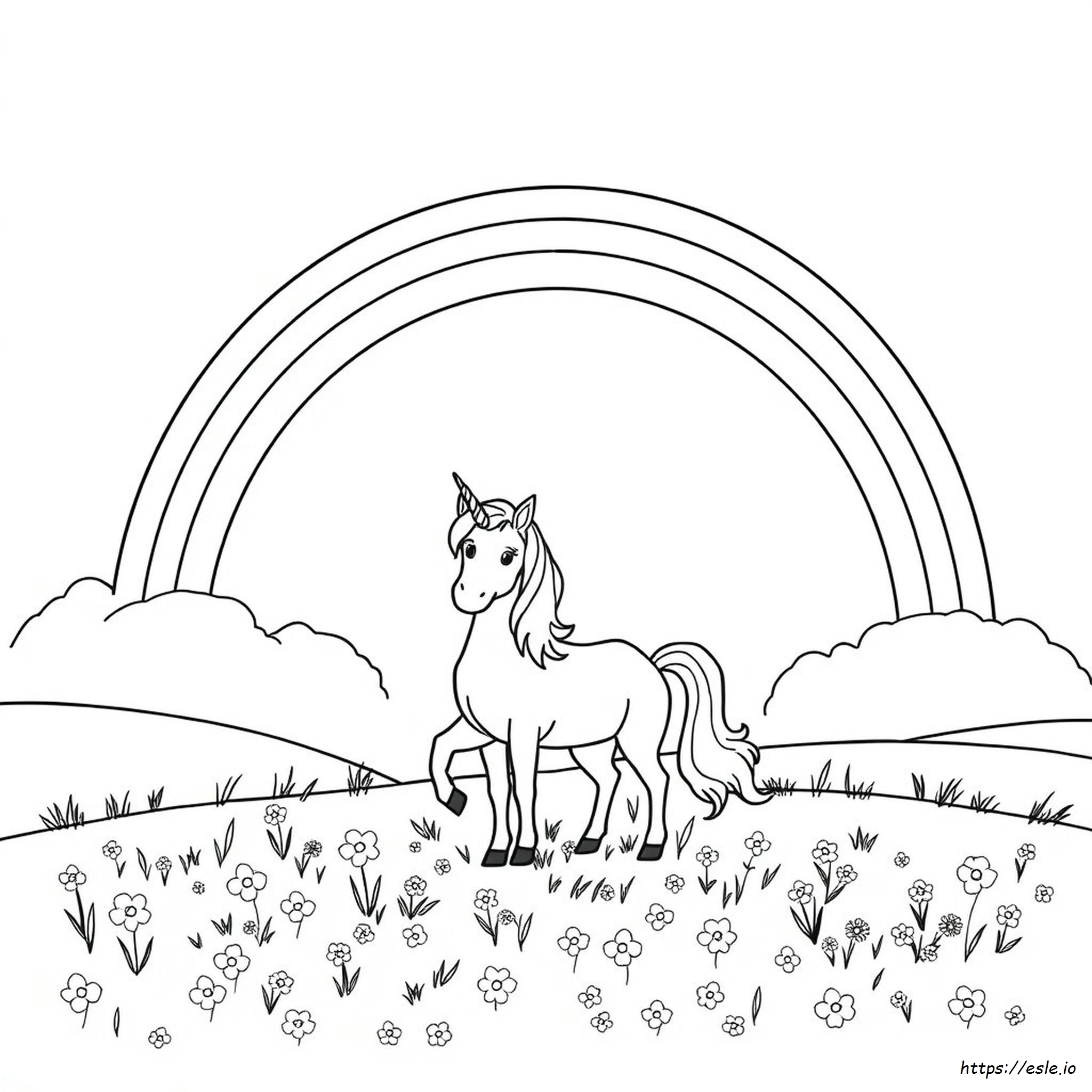 Unicorn And Rainbow Coloring Page Free