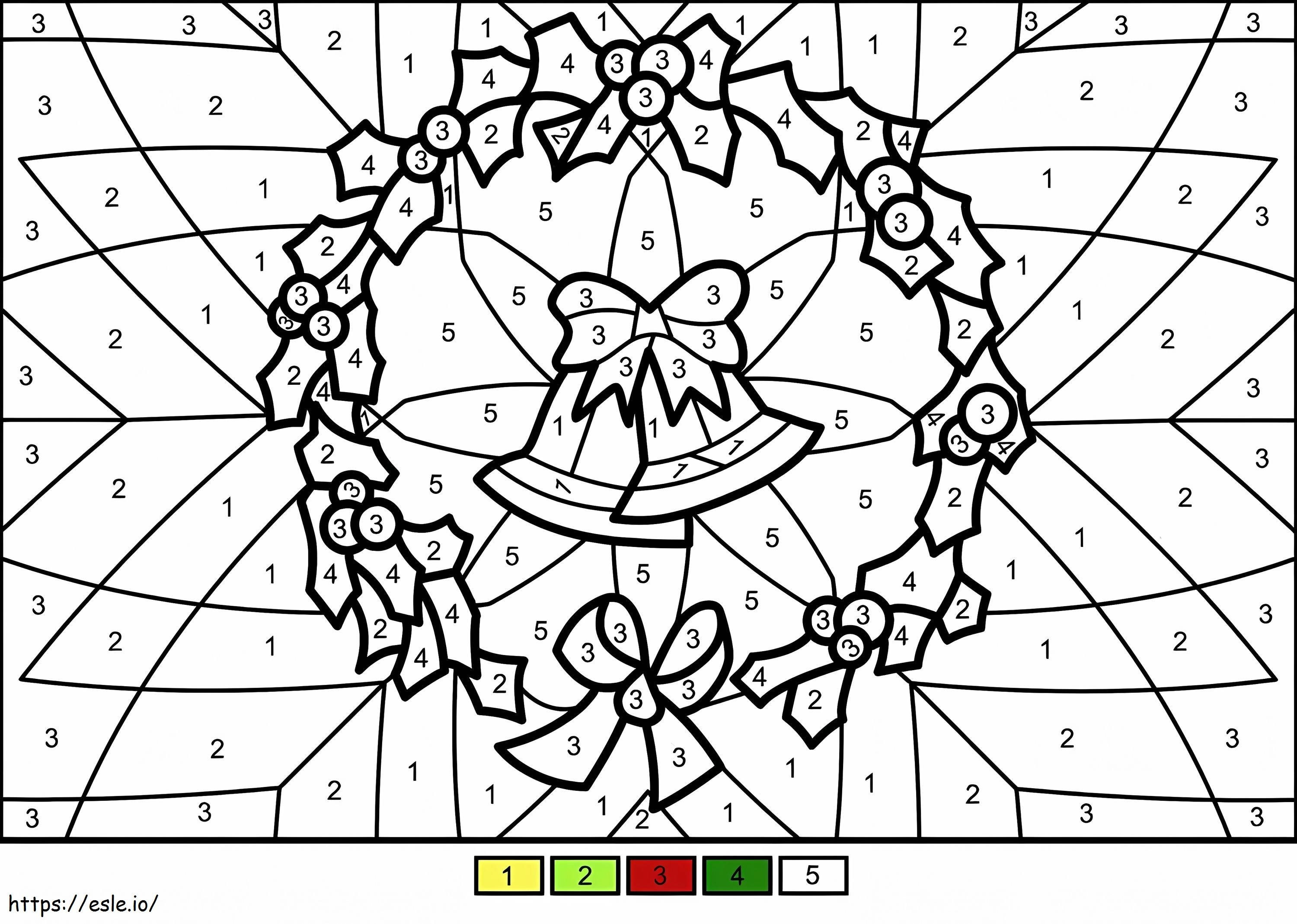 Coroana și clopotele de Crăciun colorează după număr de colorat