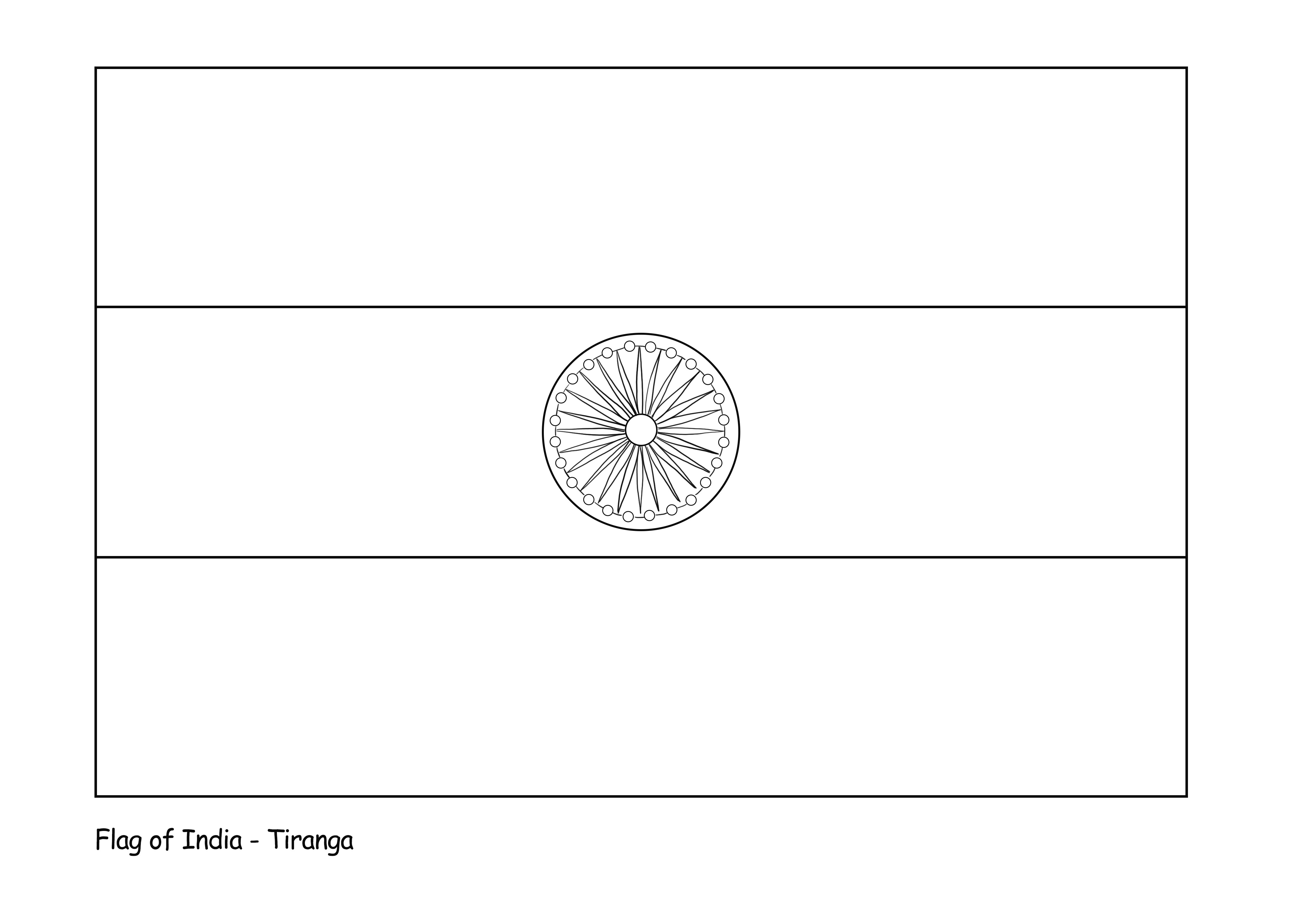Intian lipun värityskuva on vapaasti tulostettavissa tai tallennettavissa myöhempää ja väritettävää varten