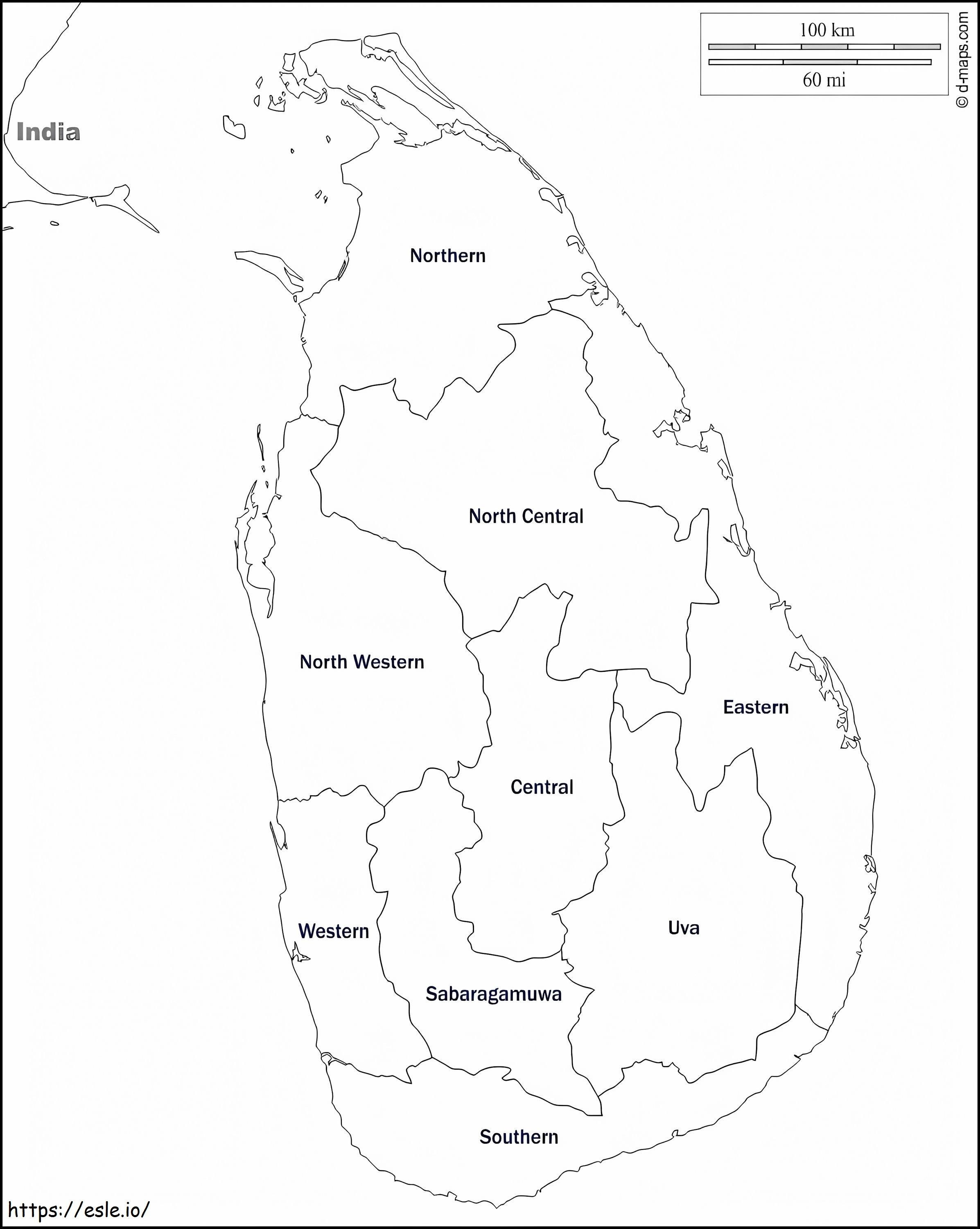 Pagina da colorare della mappa dello Sri Lanka da colorare