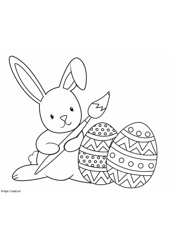 Coelhinho desenhando ovos de páscoa para colorir
