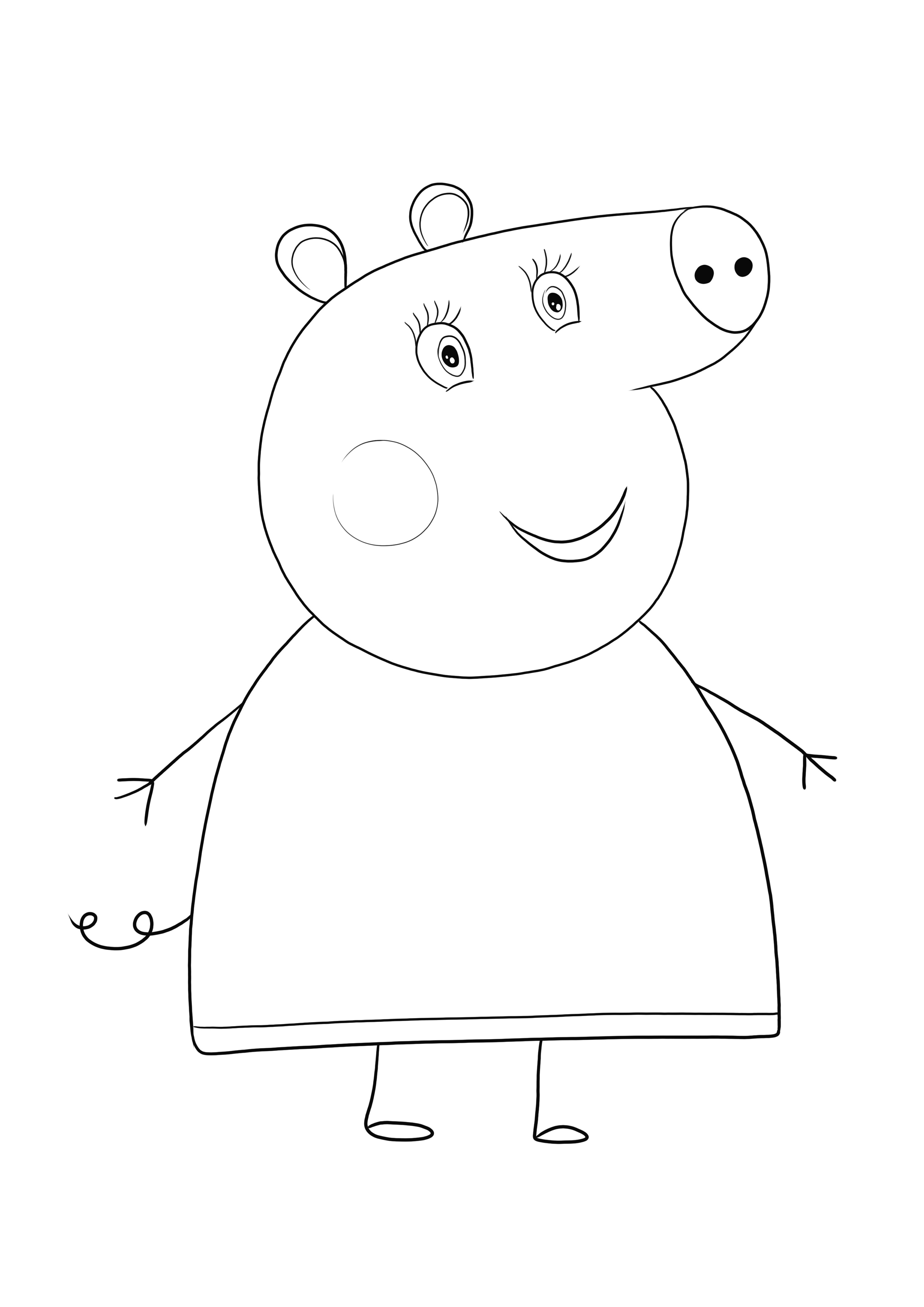 Free printable of Mommy Pig from the Peppa Pig cartoon to color easily by  kids