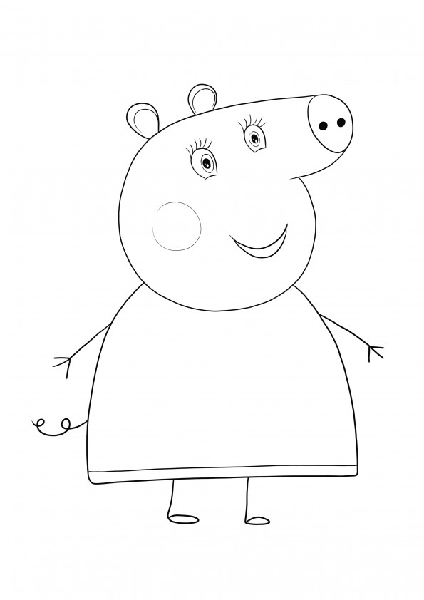 Imprimare gratuită a porcului Mami din desenul animat Peppa Pig pentru a colora cu ușurință copiii