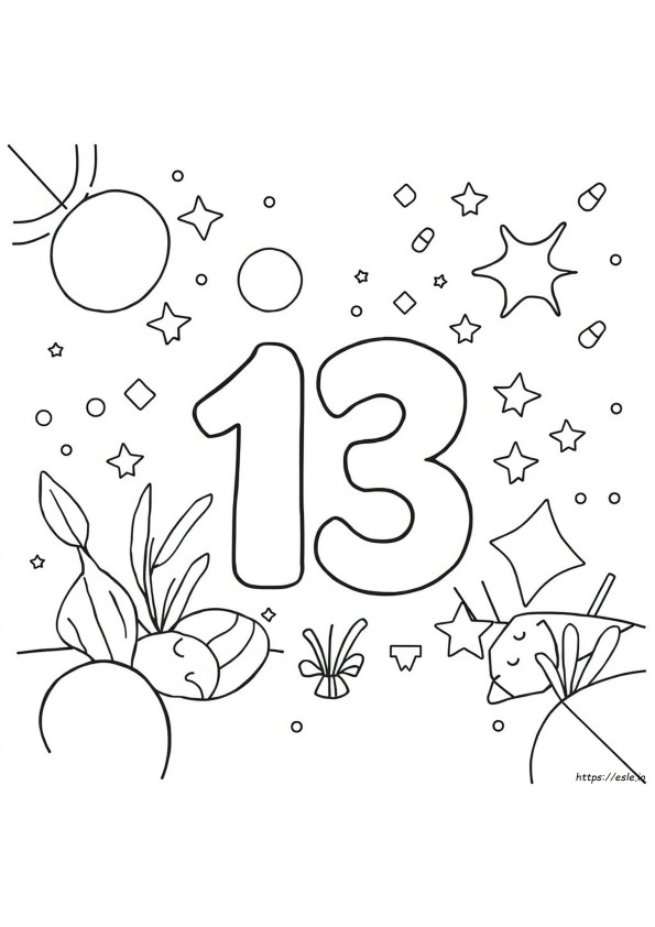 Printable Number 13 Coloring Page