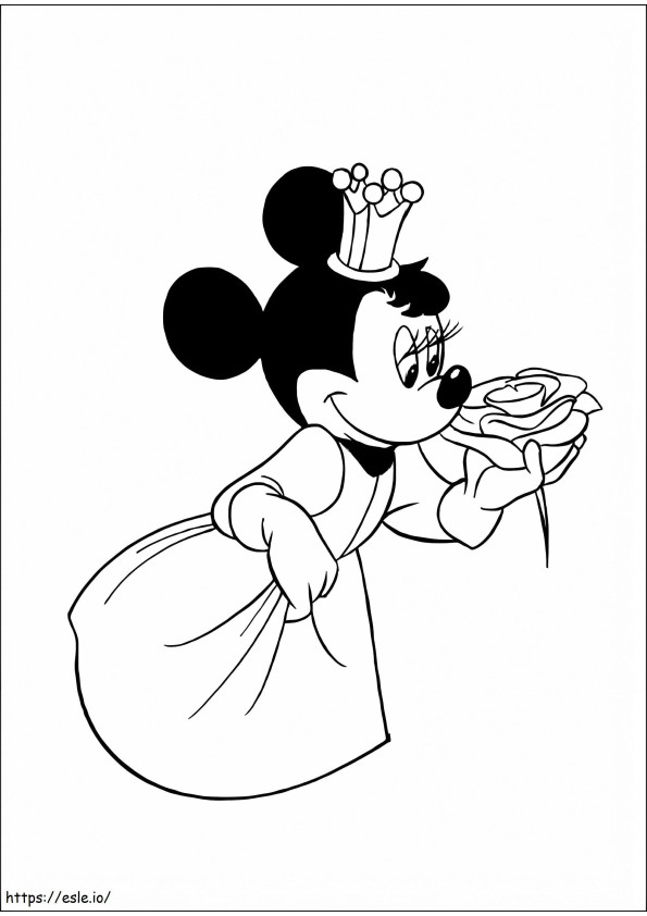 Rainha Minnie Mouse segurando uma flor para colorir