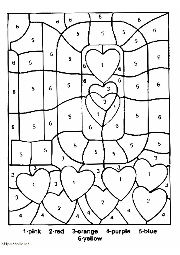 Corações para jardim de infância coloridos por número para colorir