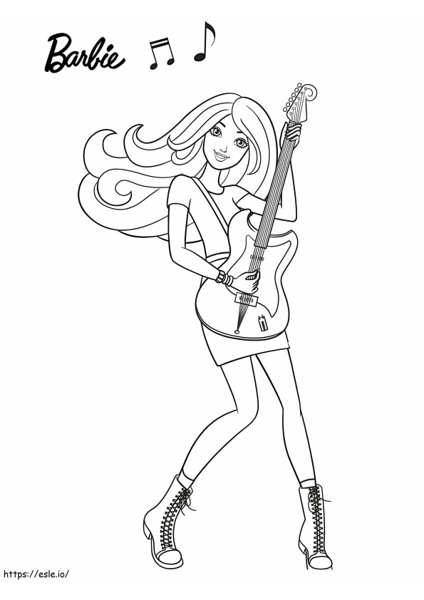 Barbie tocando la guitarra para colorear