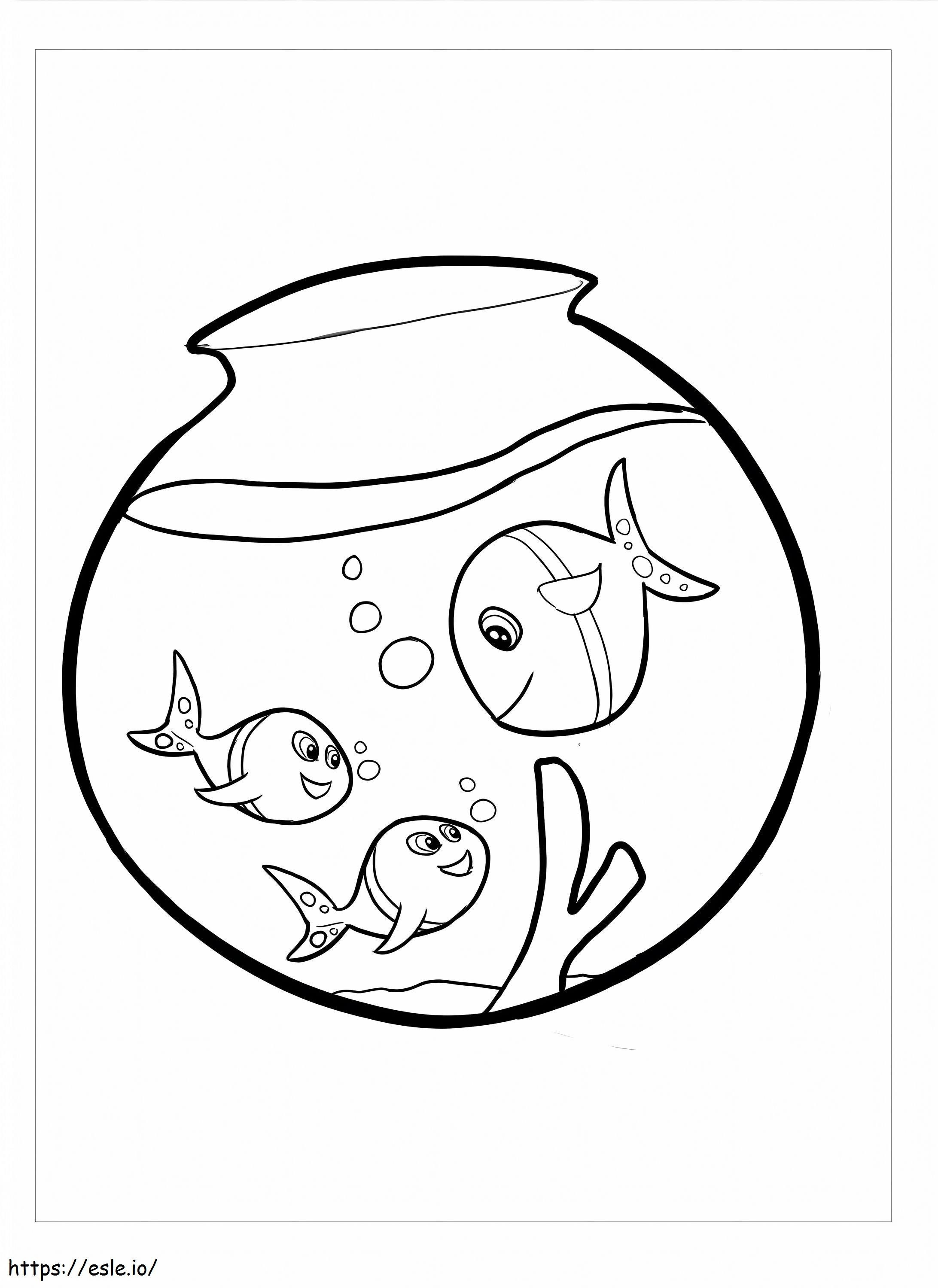 Kolme kalaa akvaariossa värityskuva