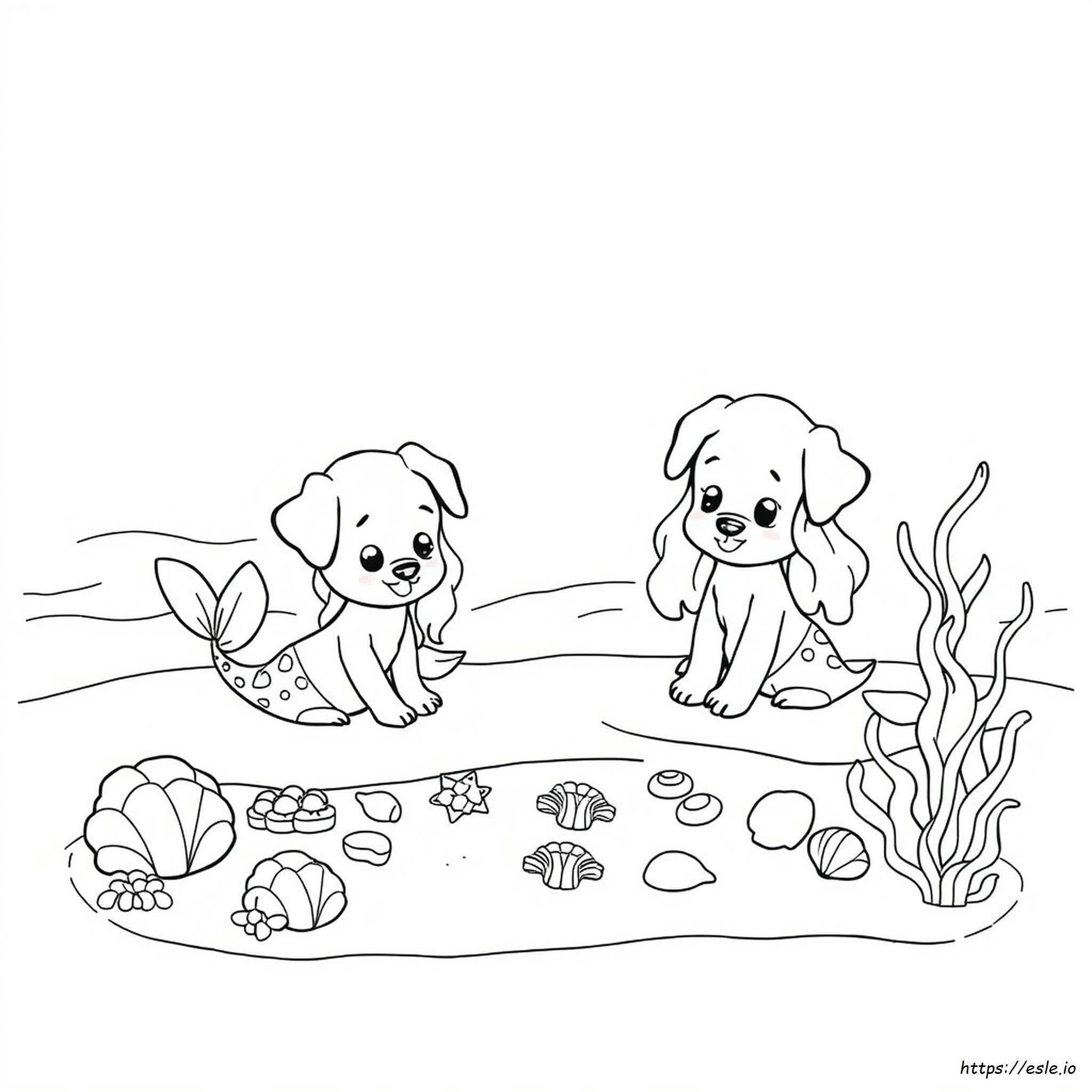 子犬マーメイド ぬりえ