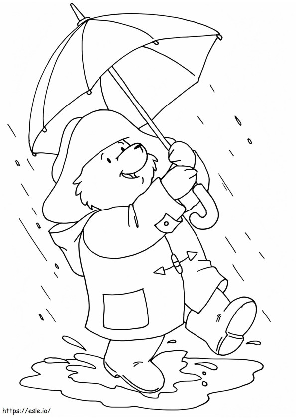 雨の中の熊 ぬりえ - 塗り絵