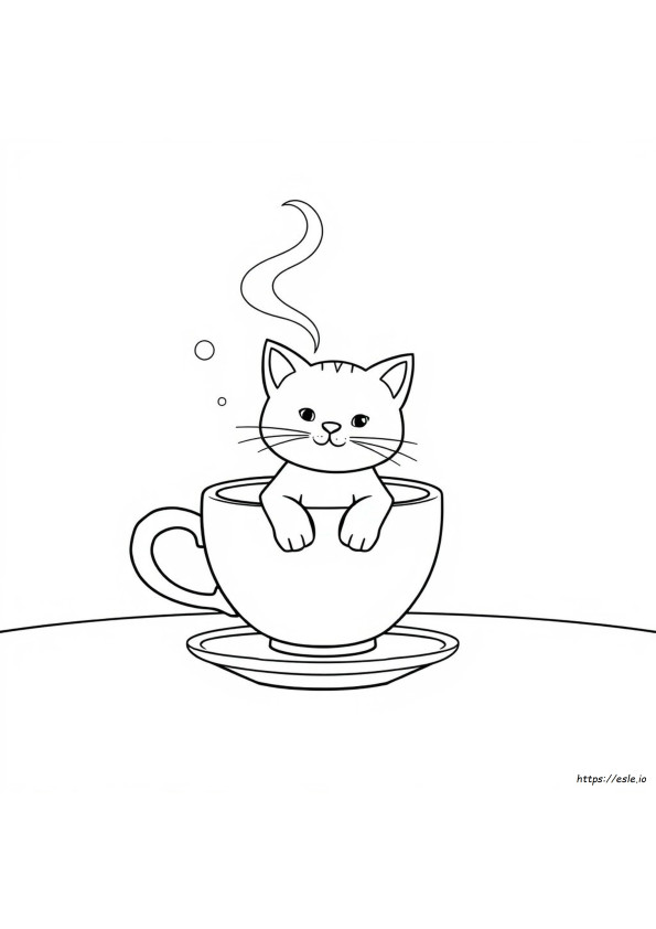 Cat In A Cup Coloring Pages