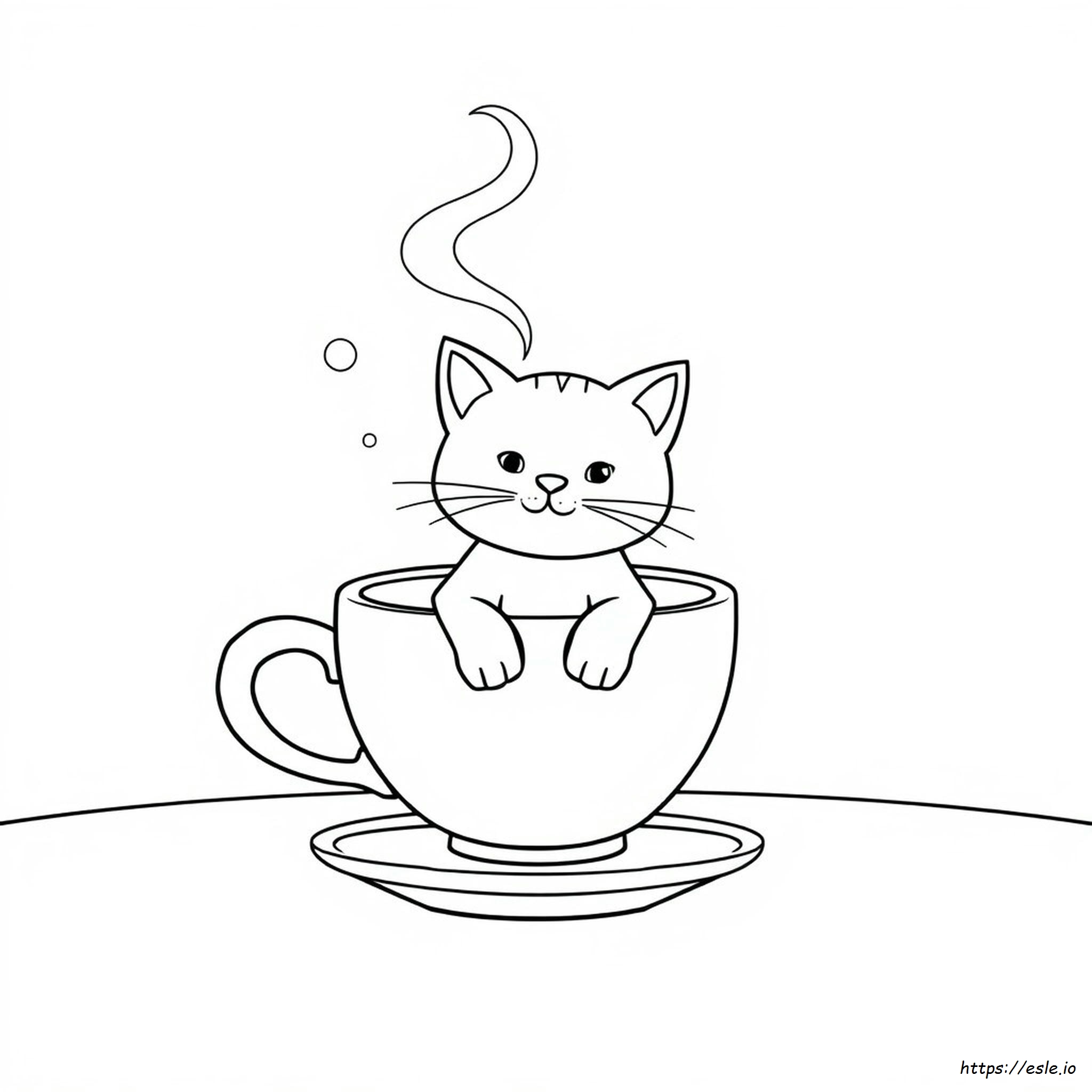Gato En Una Taza Para Colorear