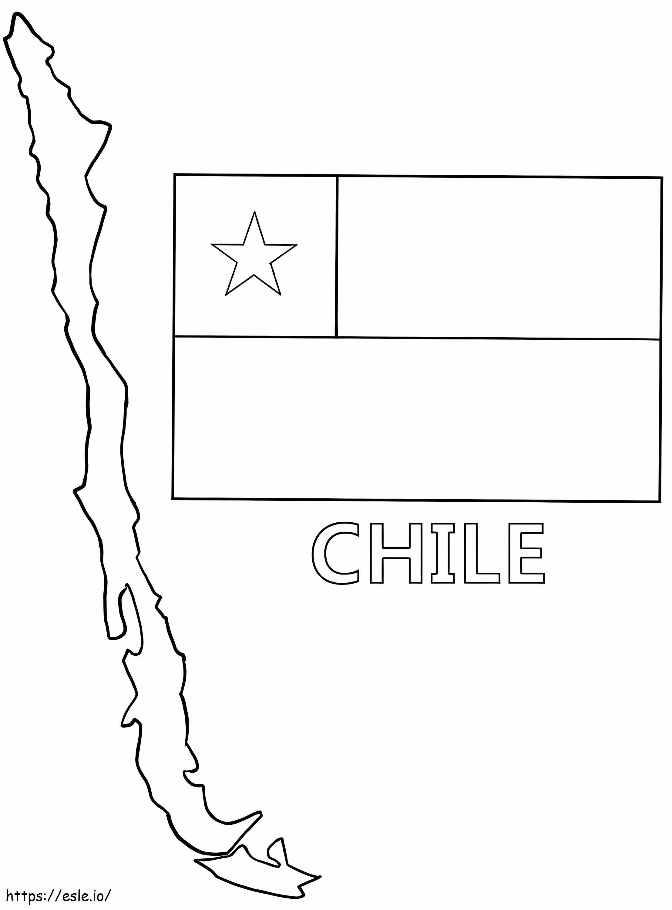 Mappa e bandiera del Cile da colorare