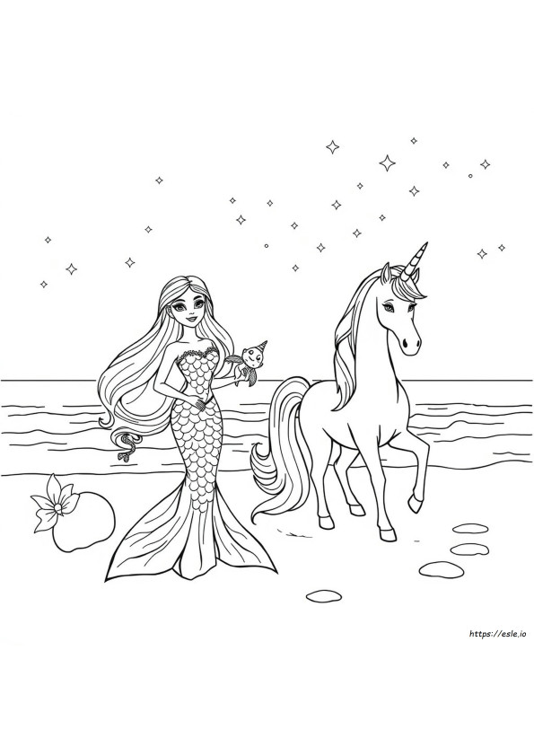 Mermaid Unicorn Barbie Coloring Pages
