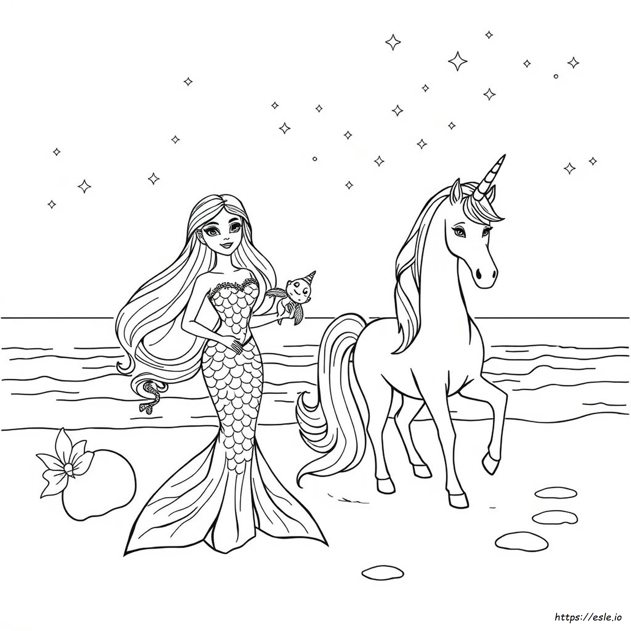 Gambar Mewarnai Putri Duyung Unicorn Barbie
