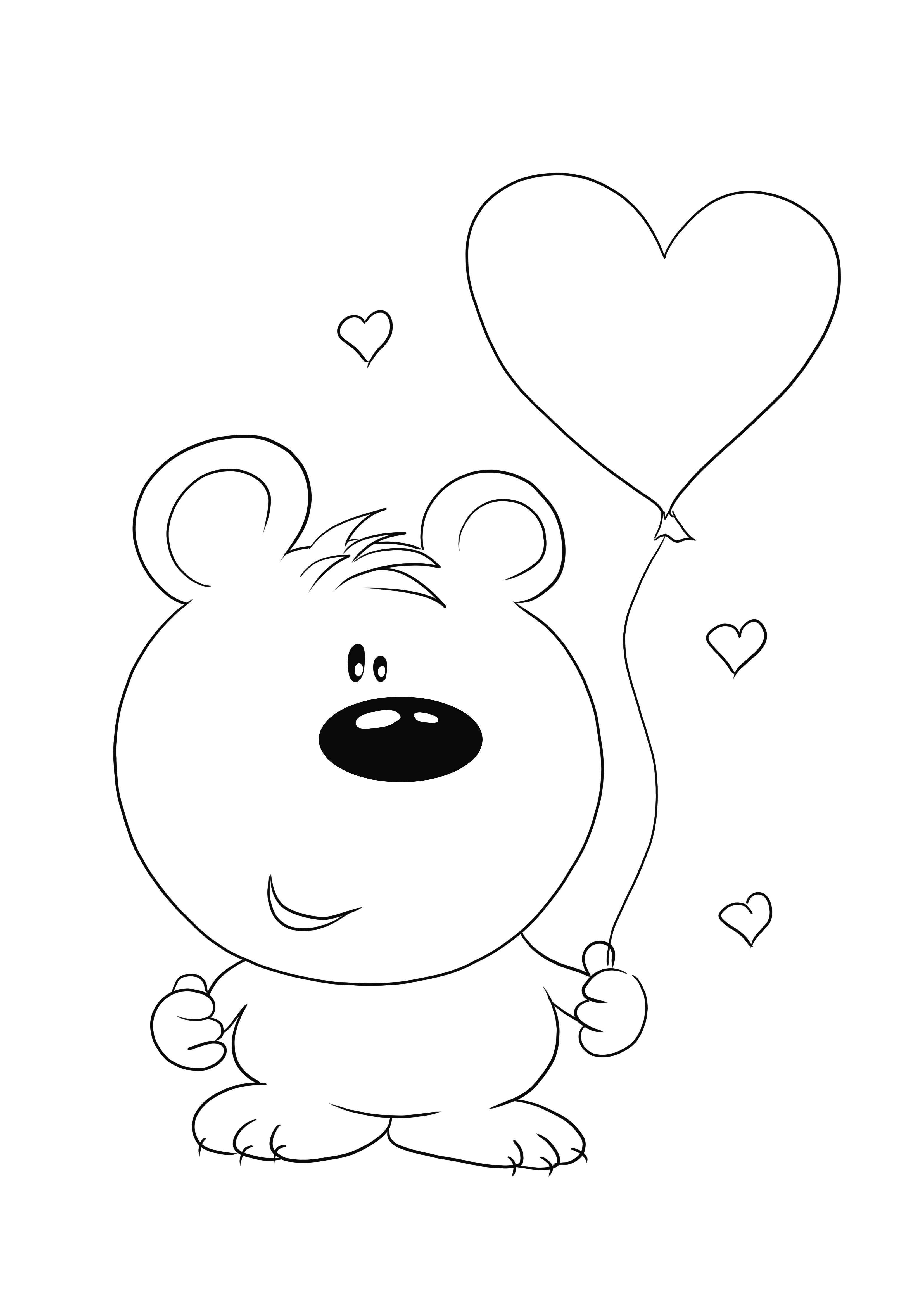 Ystävänpäivän karhu ja sydän helppo tulostaa ilmaiseksi ja värillinen sivu