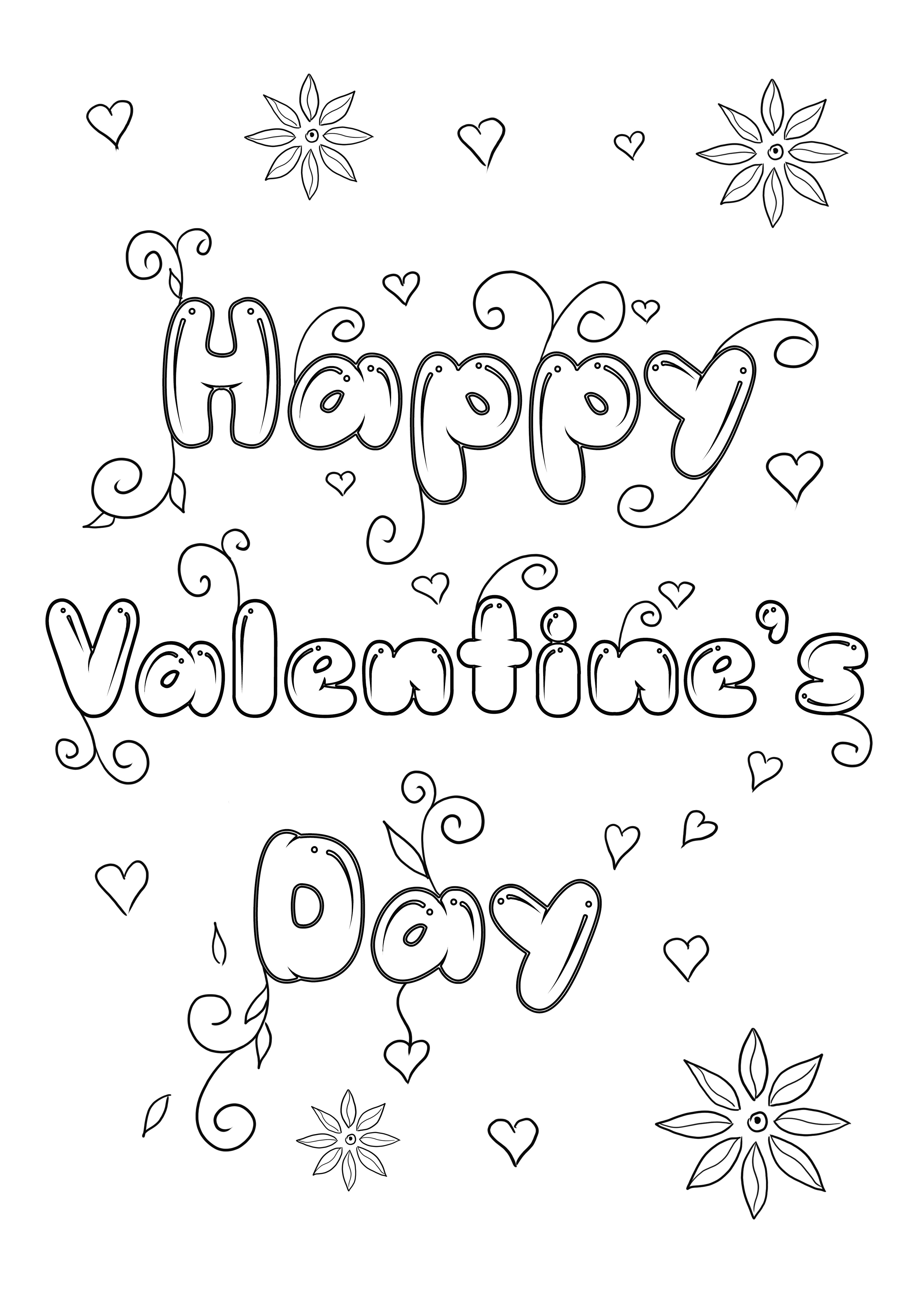 Happy Valentine's Day download of print gratis om voor kinderen leuk te kleuren kleurplaat