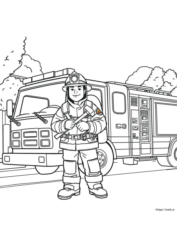Realistic Firefighter Coloring Page
