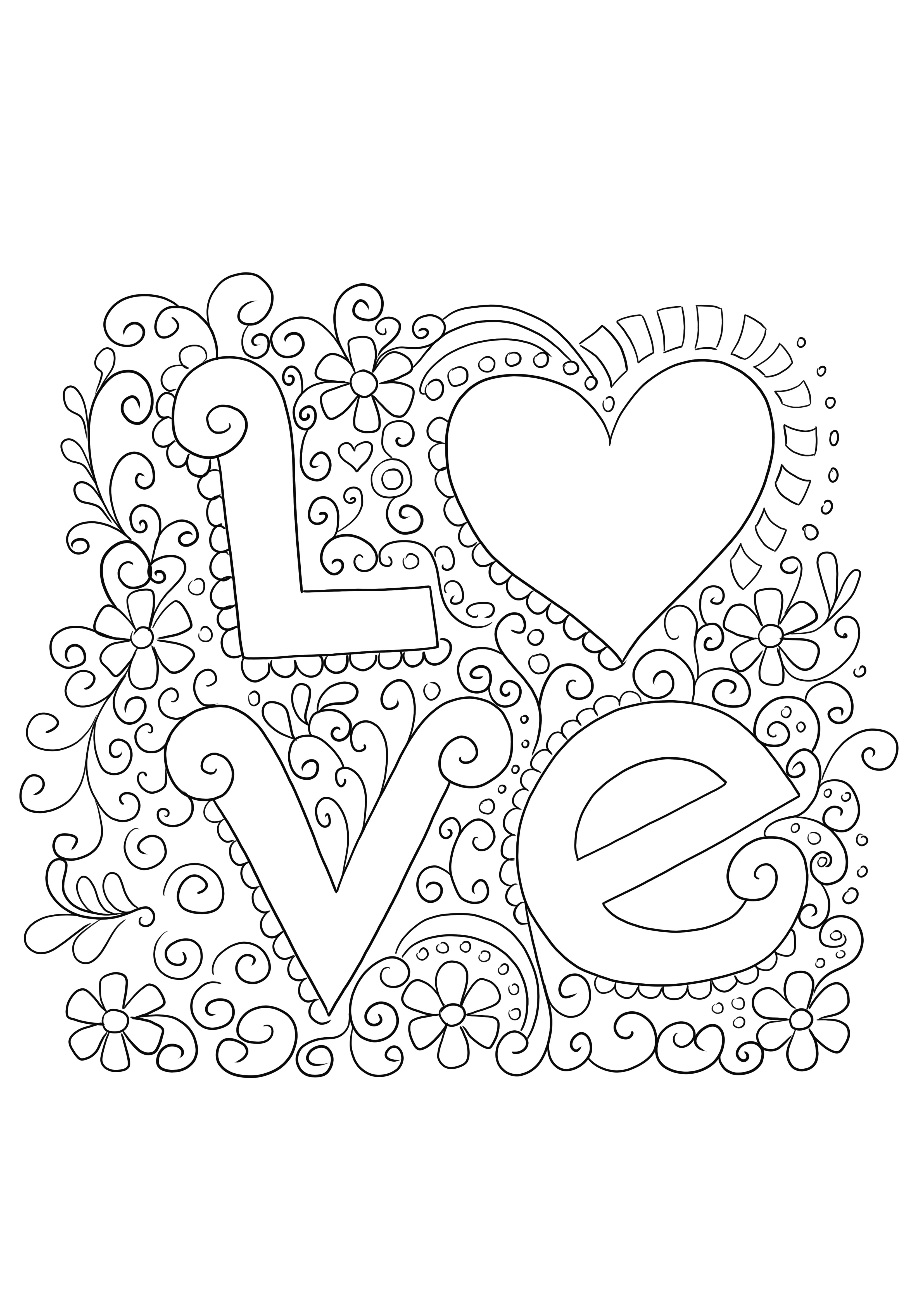 Easy and free Love card printable to color and celebrate Valentine's Day