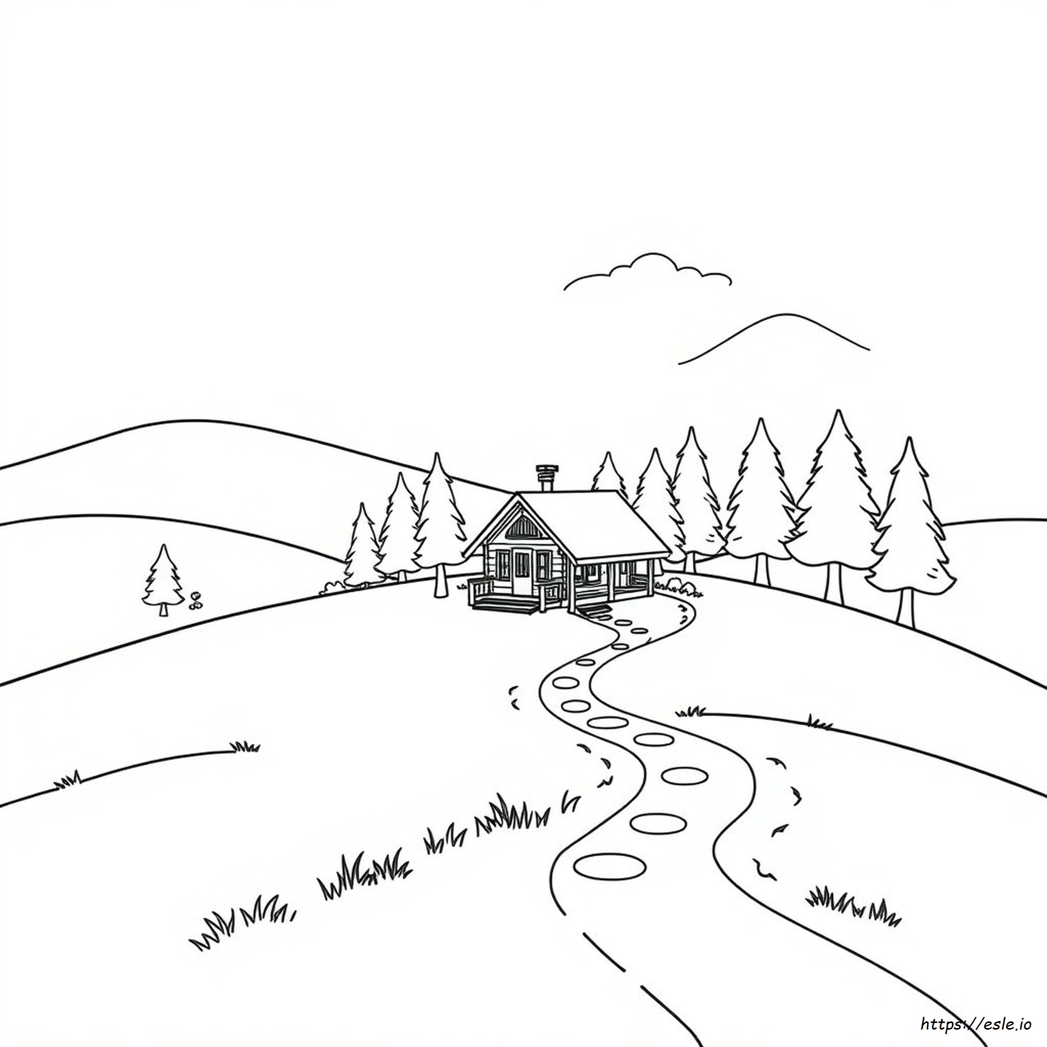 Landscape Cabin Coloring Pages