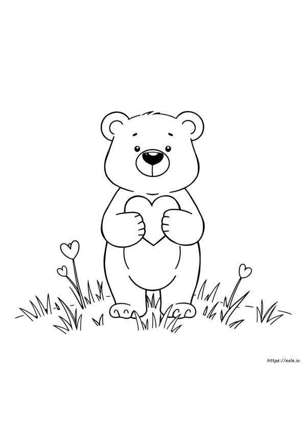 Bear Holding A Heart Coloring Page