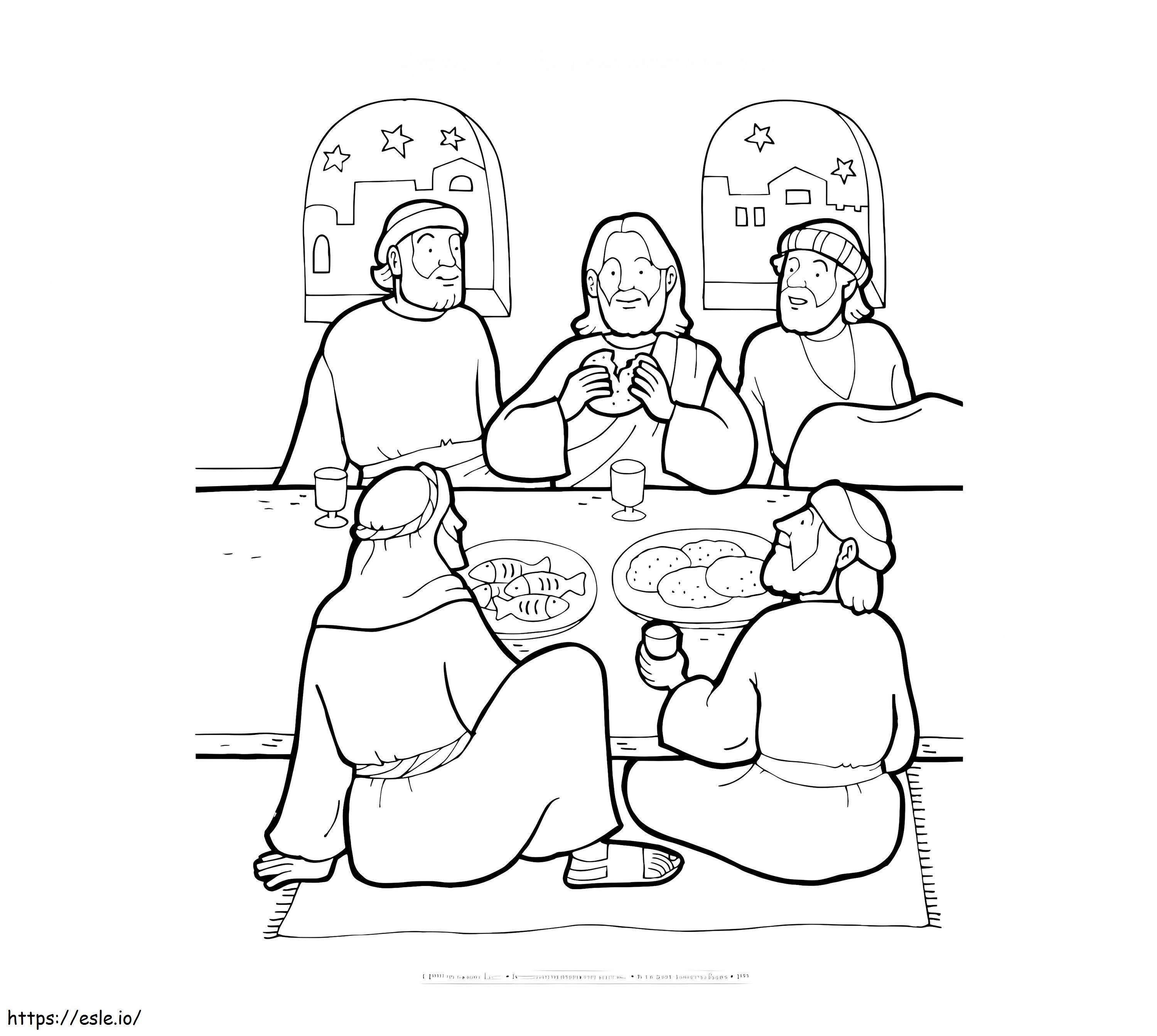 Gesù e gli amici nell'ultima cena da colorare