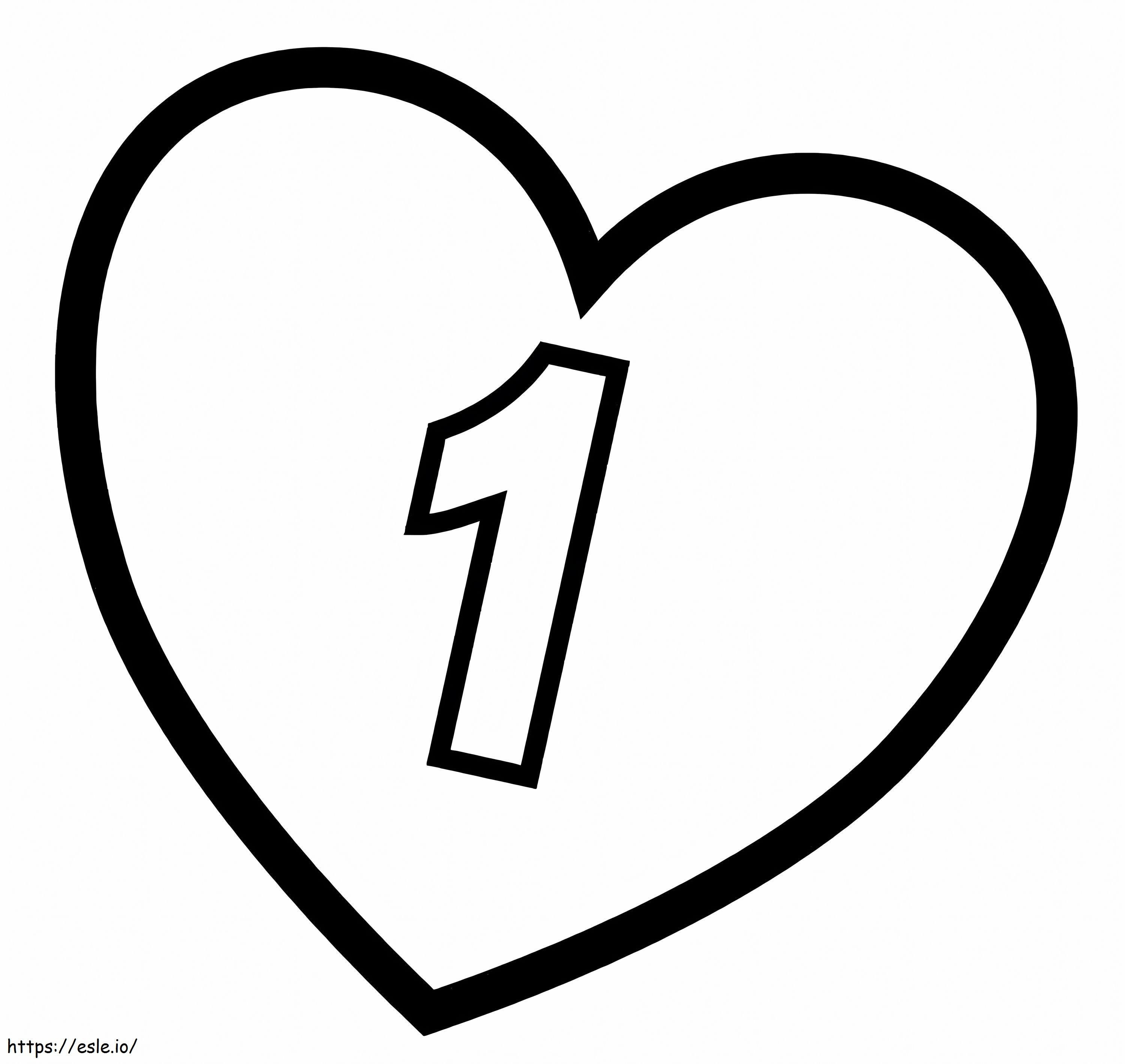 Numărul 1 în inimă de colorat